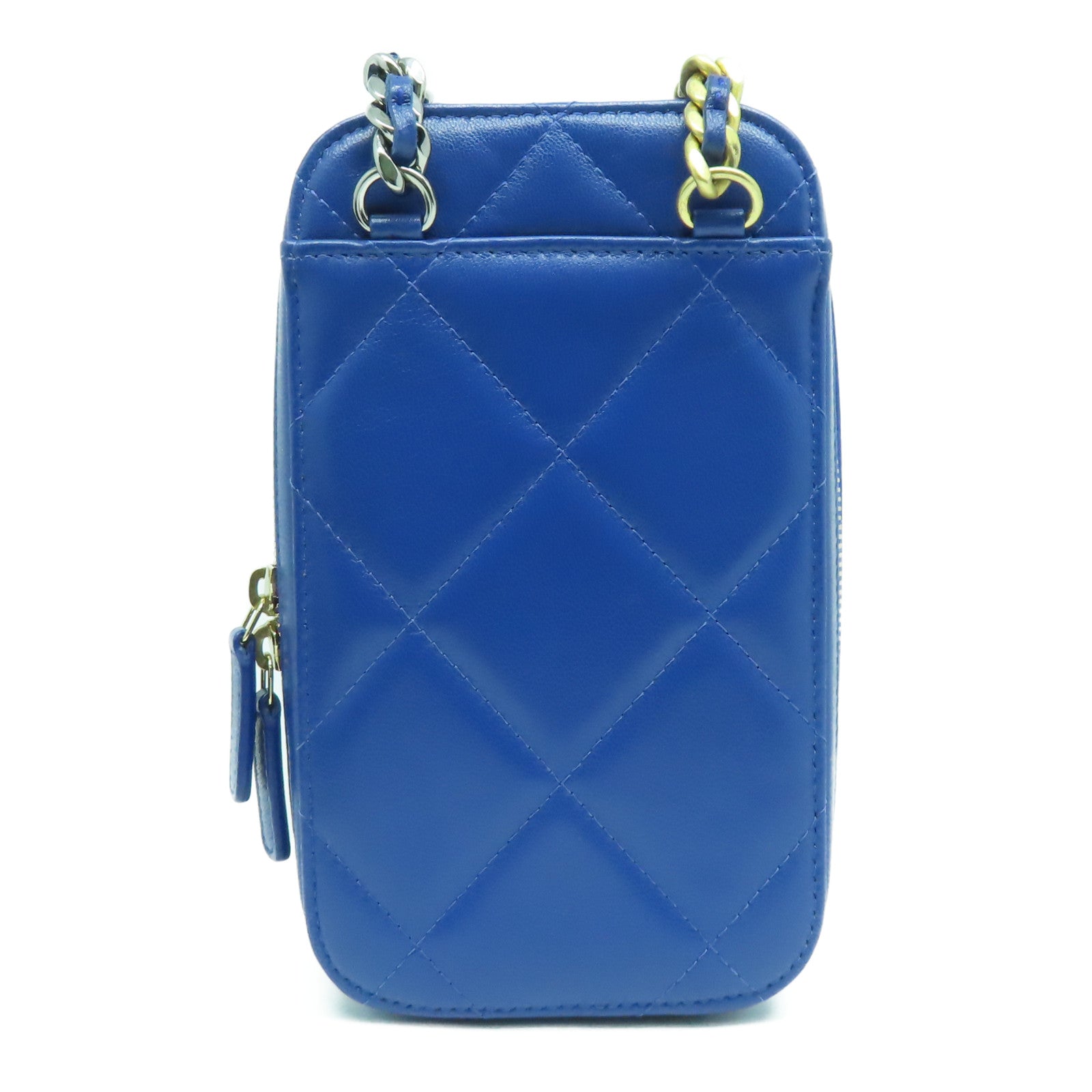 CHANEL 【激減優惠】菱格羊皮皮革C19 Phone Bag金扣肩背袋藍色