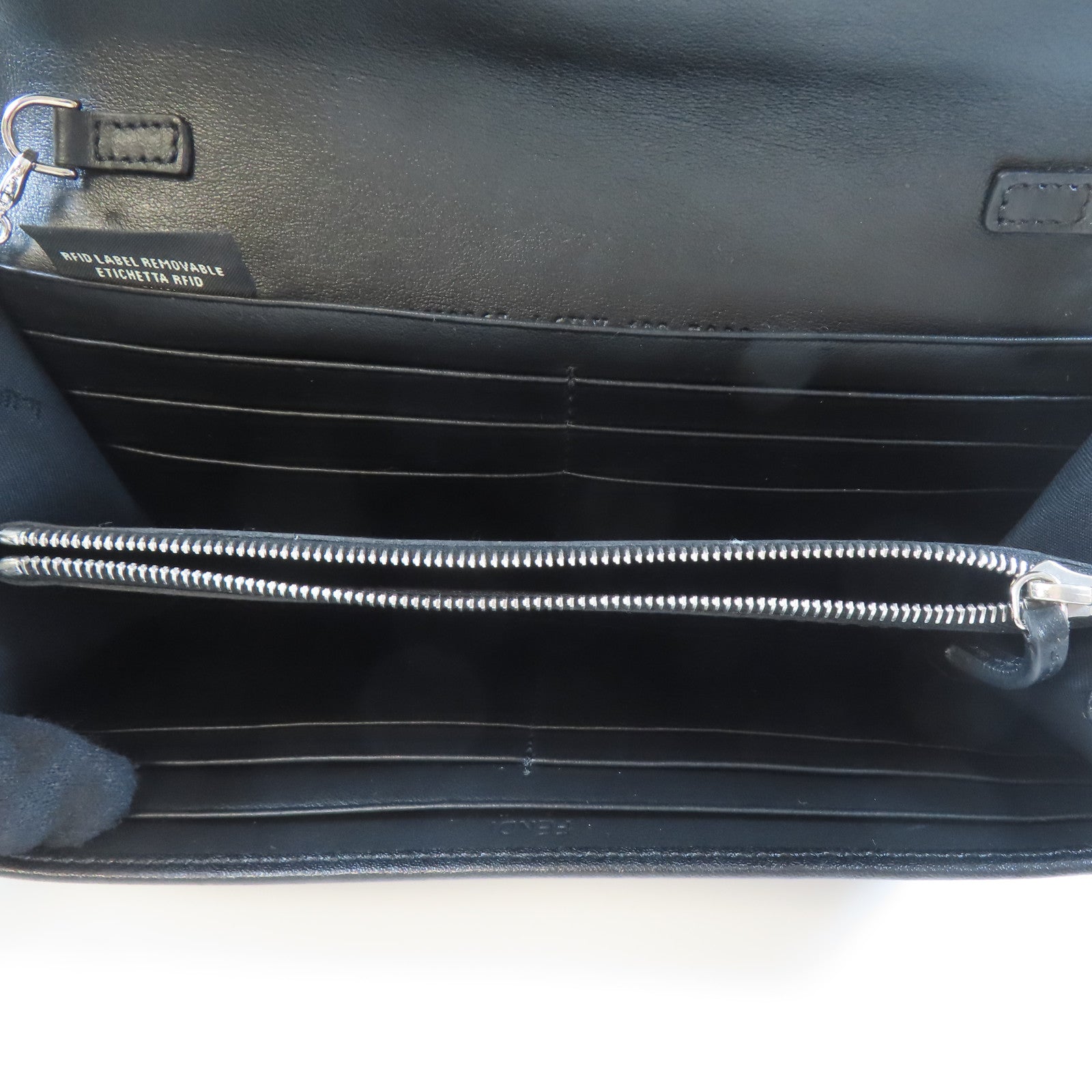 FENDI 牛皮皮革Karl Lagerfeld Wallet With Chain銀扣鏈帶肩背袋黑色