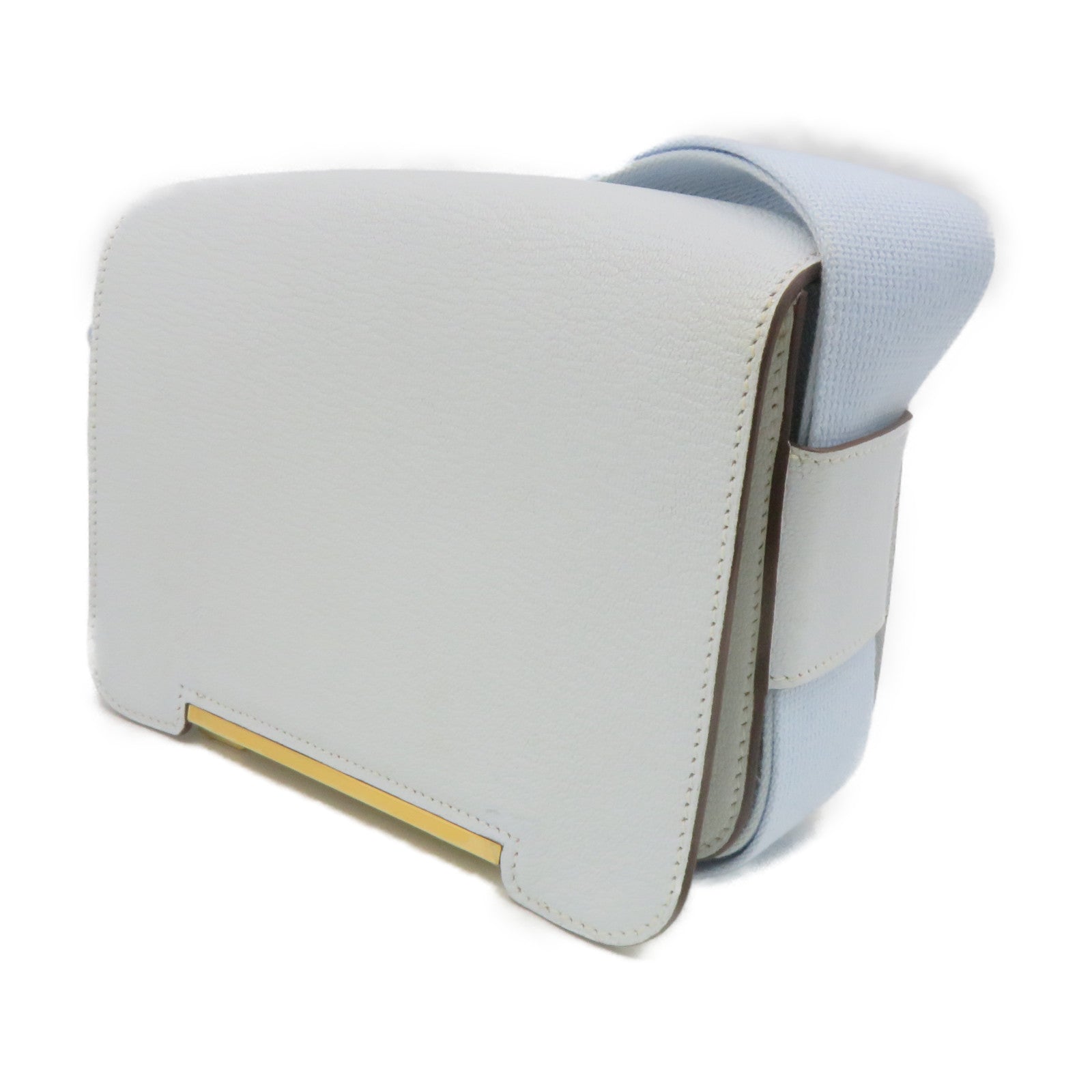 HERMES 【清倉大減價】Chevre皮革Geta Bleu Brume Shoulder Bag金扣肩背袋淺藍色