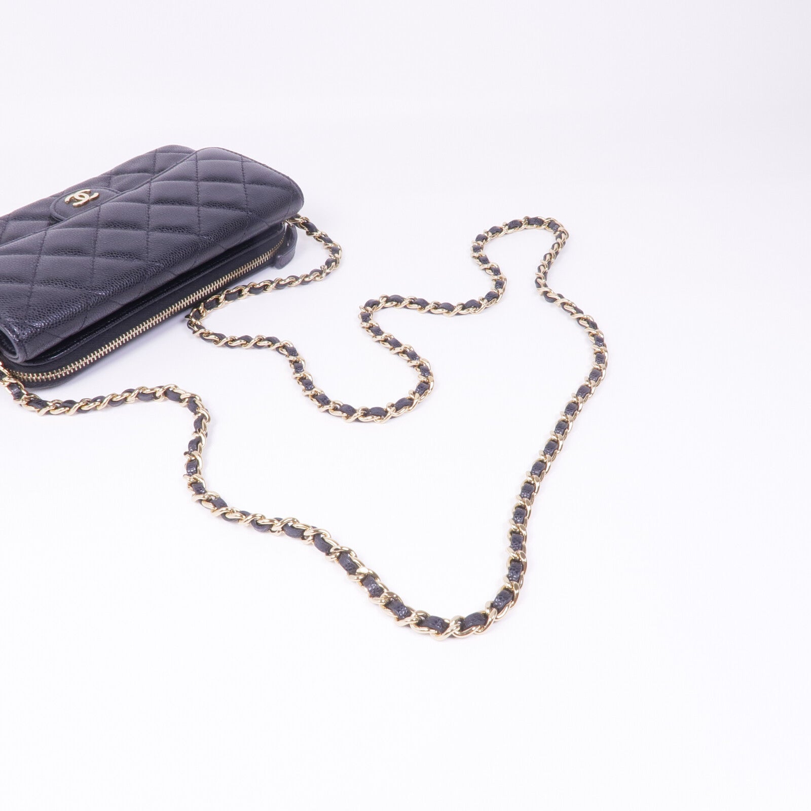 CHANEL 牛皮皮革Chain Shoulder金扣鏈帶肩背袋