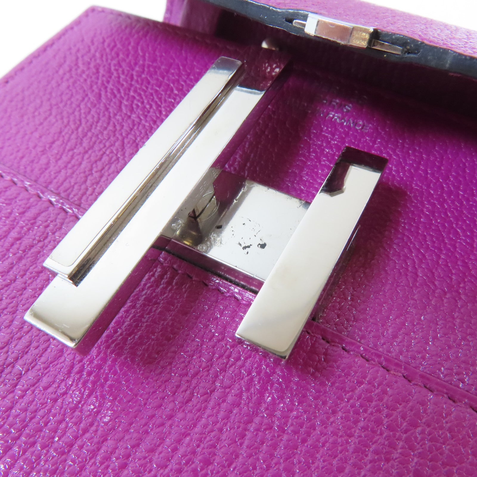 HERMES 【激減優惠】Chevre皮革Cinhetic To Go Wallet銀扣肩背袋粉紅色