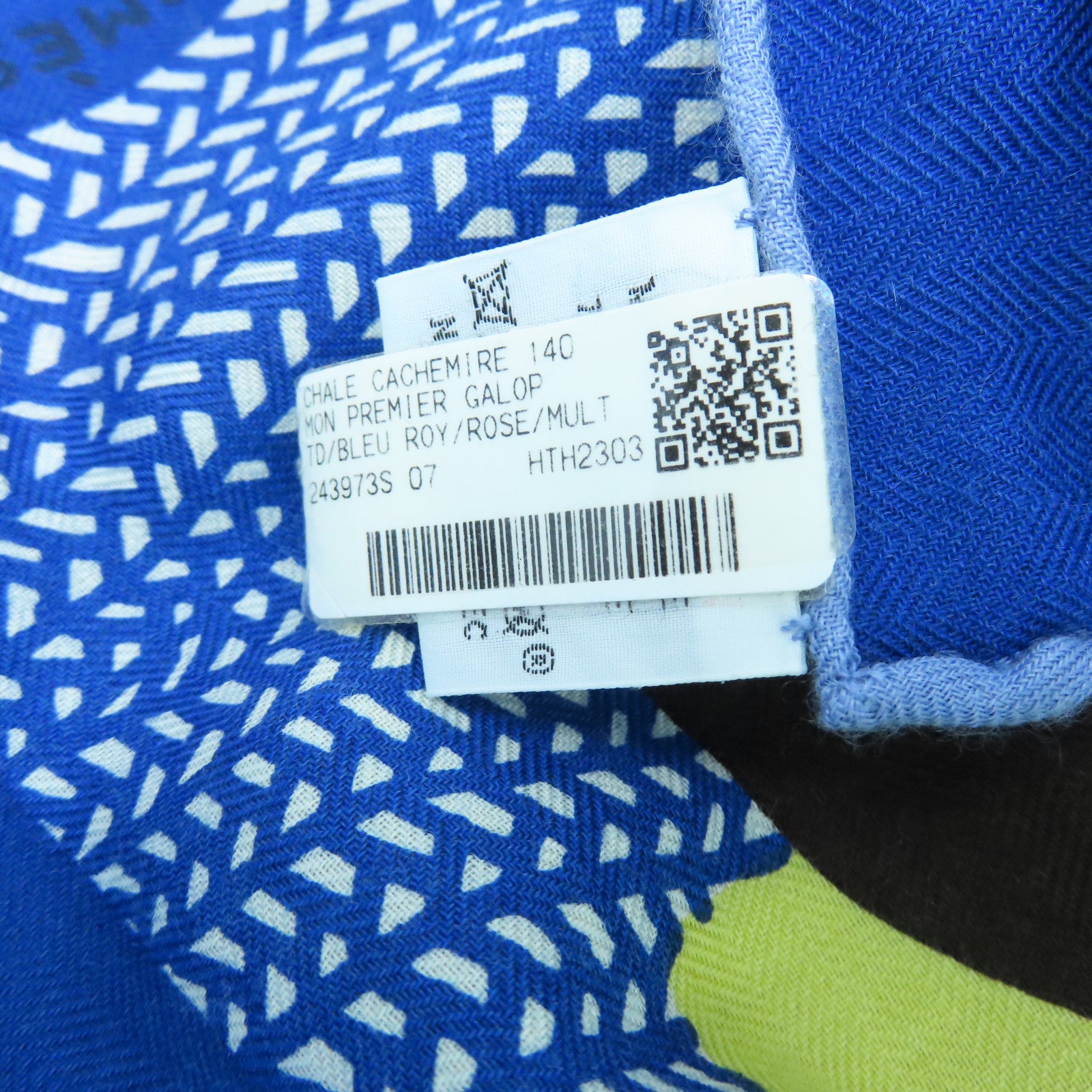HERMES 【激減優惠】絲質羊絨Mon Premier Galop Shawl 140絲巾彩色/藍色