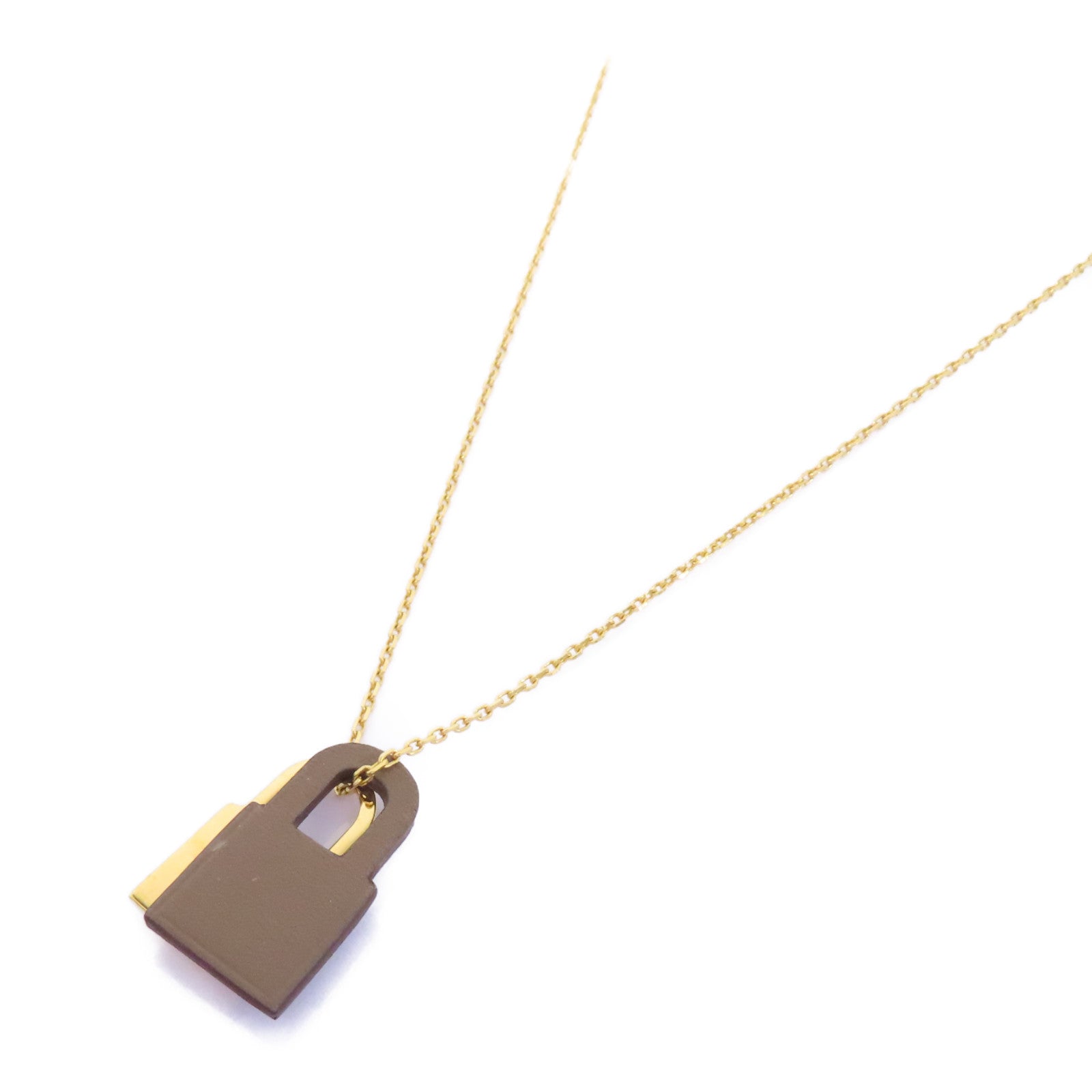HERMES 金屬/Swift皮革O'Kelly Necklace項鍊啡色/金色