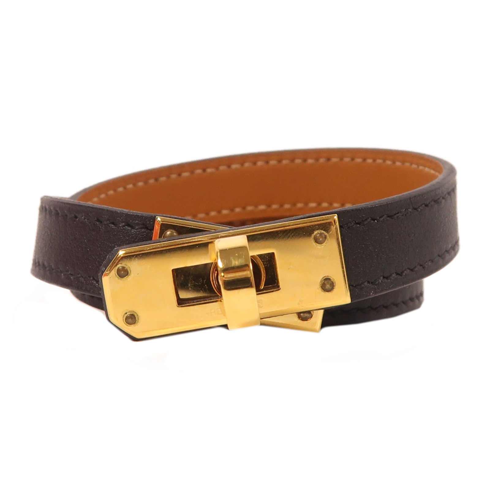 HERMES 牛皮皮革Kelly Double Tour Bracelet金扣手鐲黑色