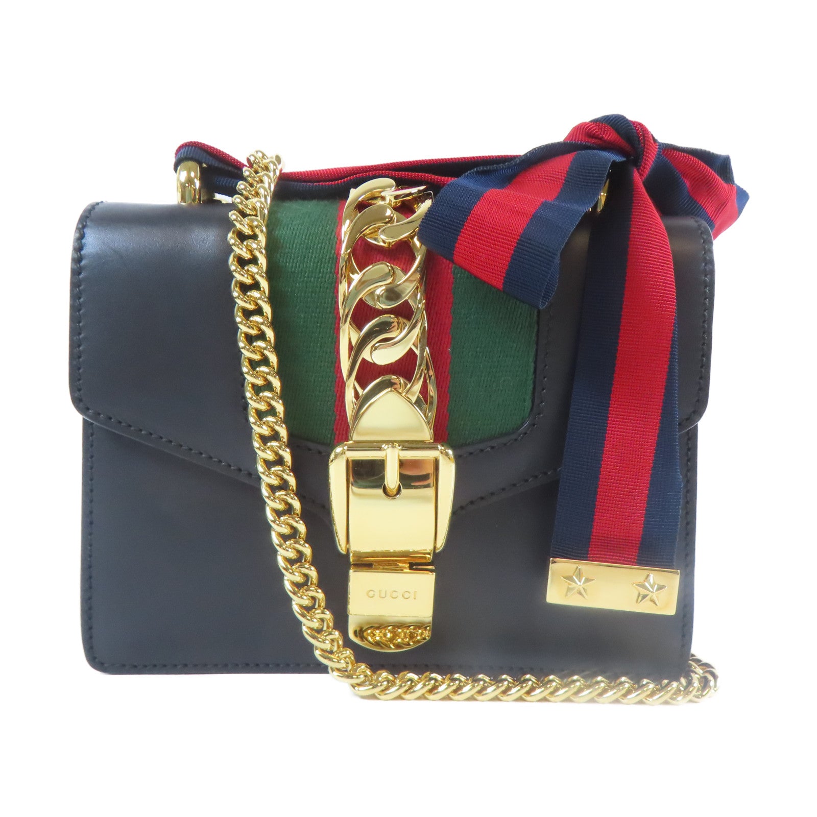 GUCCI 【激減優惠】牛皮皮革Sylvie Mini Chain Bag金扣鏈帶肩背袋黑色
