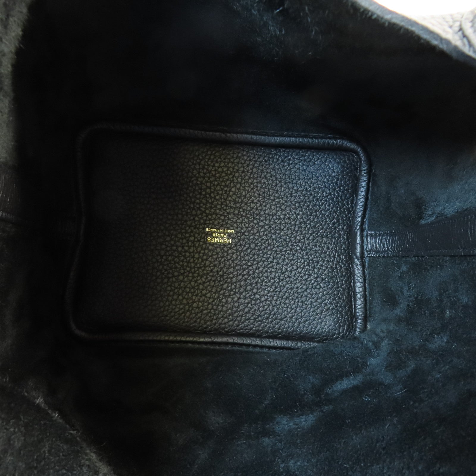 HERMES Clemence皮革Picotin PM金扣手挽袋Noir