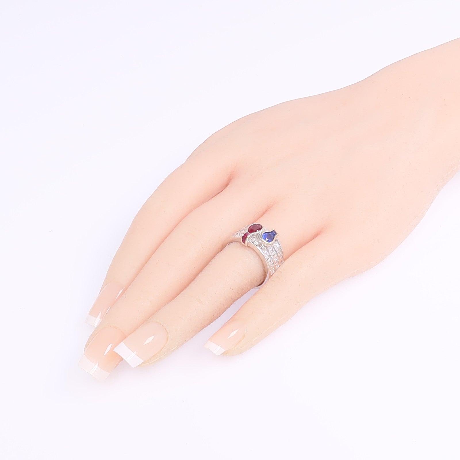 JEWELRY 【激減優惠】18K白金Sapphire Ruby Diamond Ring藍寶石/紅寶石/鑽石戒指US#7