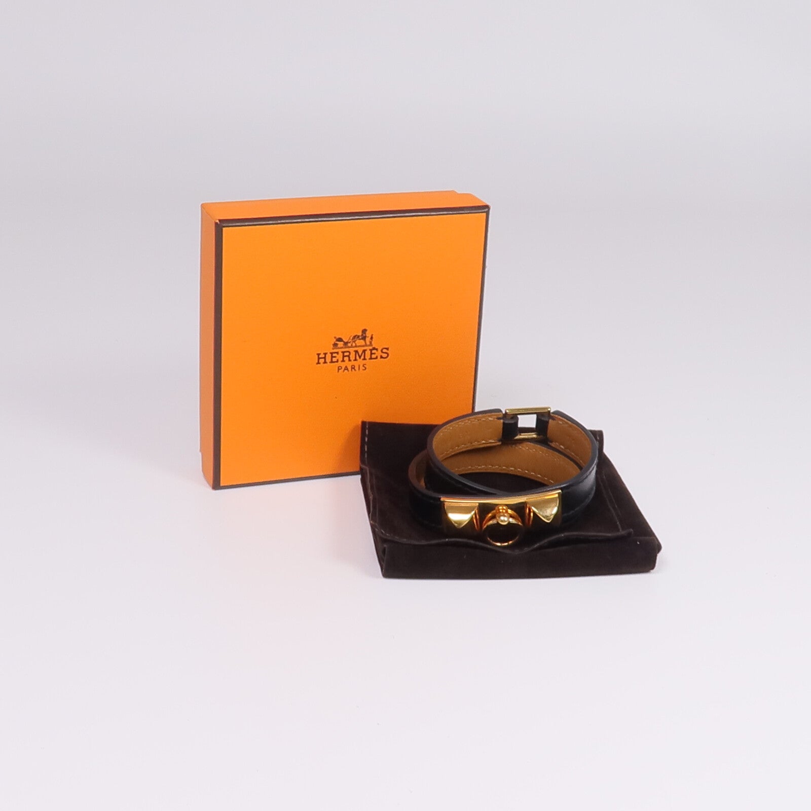 HERMES Box Calf皮革Rivale Double Tour金扣手鏈Noir