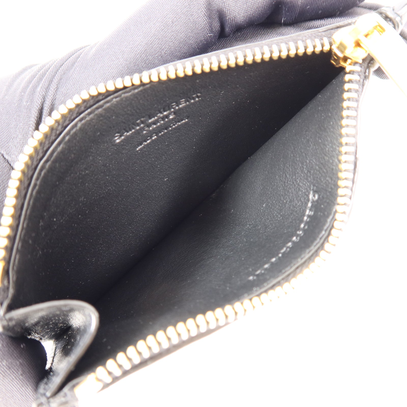 SAINT LAURENT YSL GHW Zip Card Case Leather Black 7112