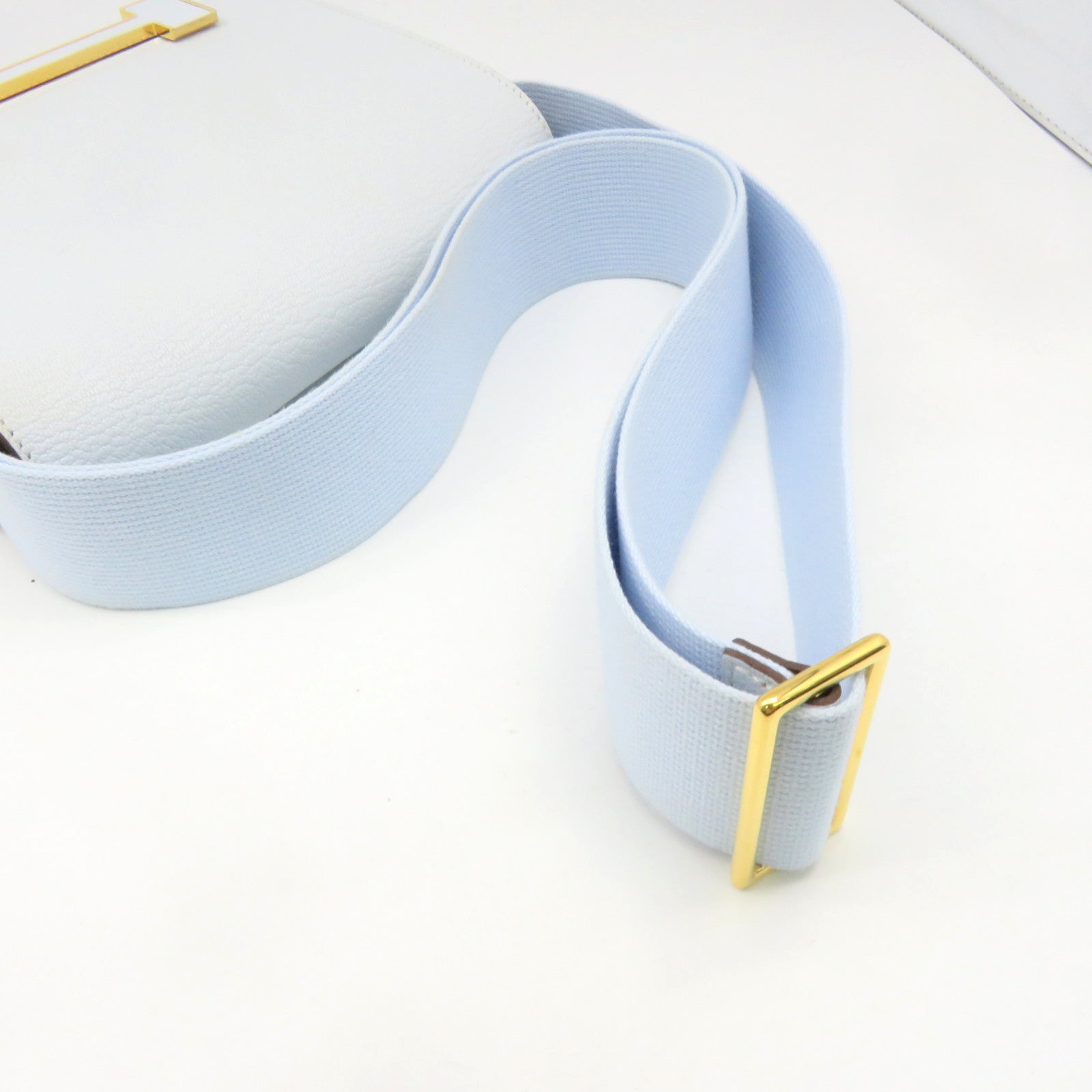 HERMES 【清倉大減價】Chevre皮革Geta Bleu Brume Shoulder Bag金扣肩背袋淺藍色