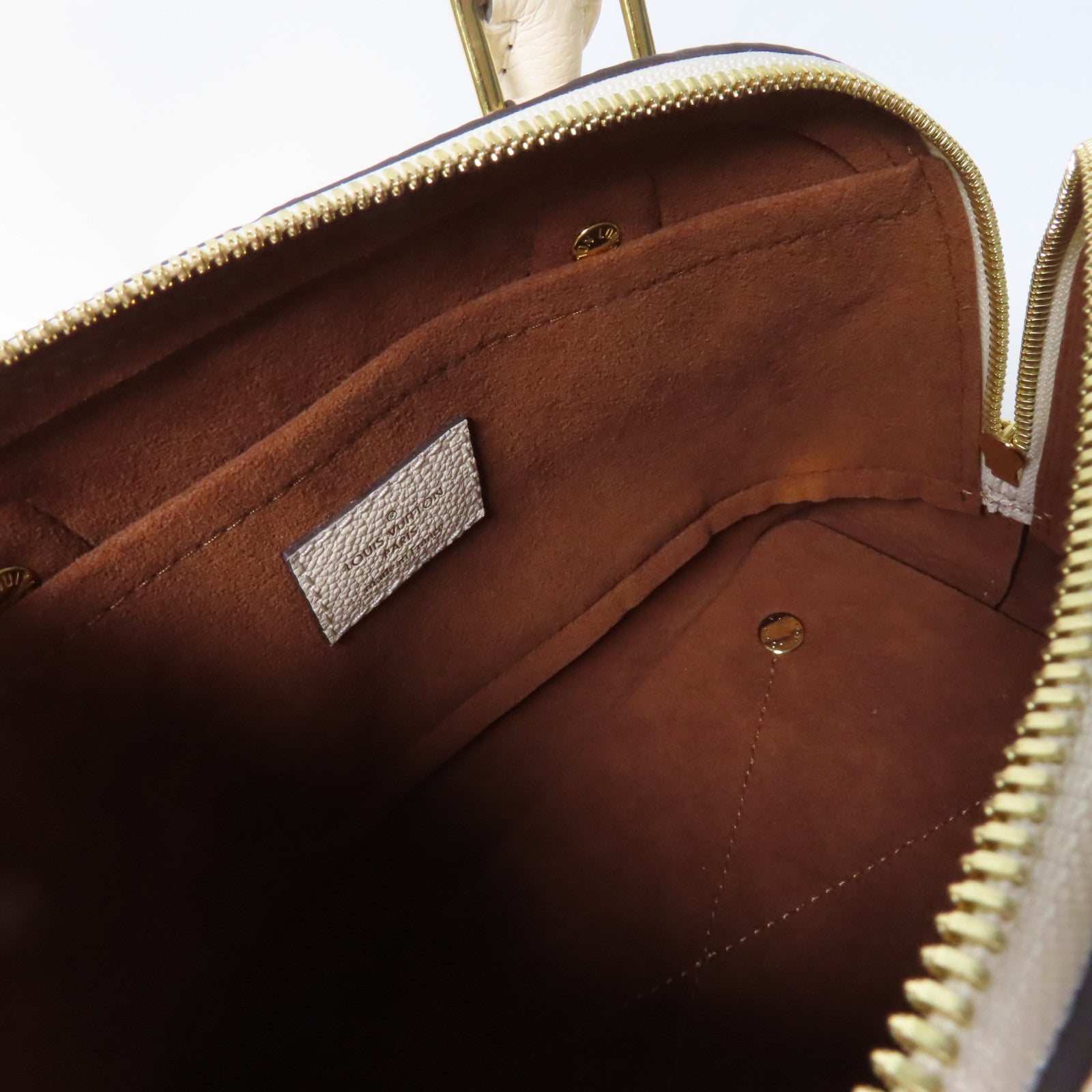 LOUIS VUITTON Monogram Empreinte Neo Alma BB金扣手挽肩背兩用袋米色