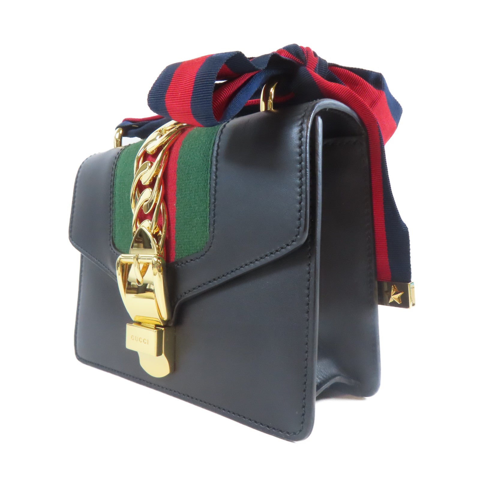 GUCCI 【激減優惠】牛皮皮革Sylvie Mini Chain Bag金扣鏈帶肩背袋黑色