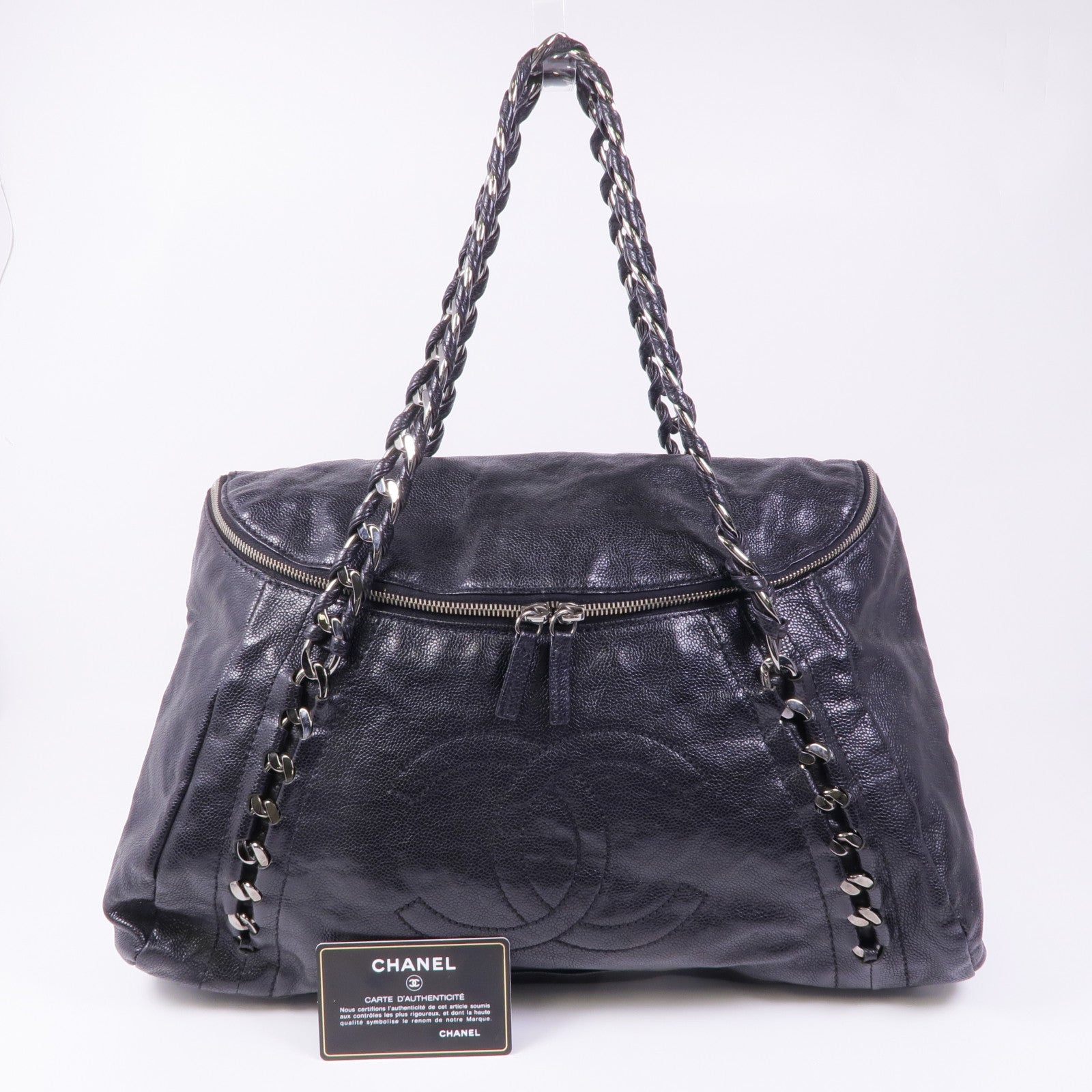 CHANEL 牛皮皮革Shoulder Bag銀扣肩背袋