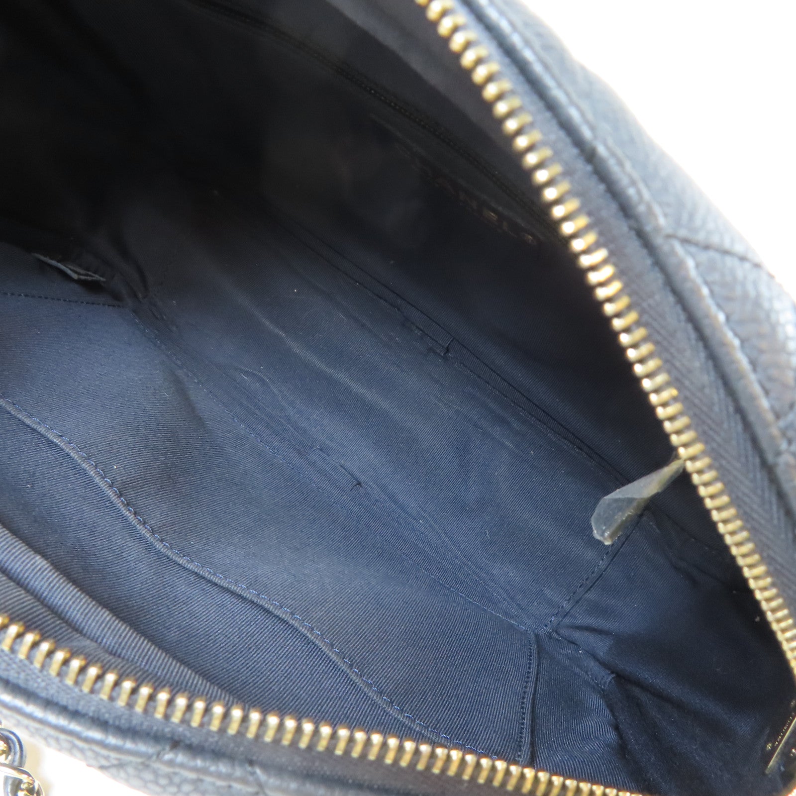 CHANEL 菱格Caviar皮革Chain Shoulder Bag金扣鏈帶肩背袋深藍色