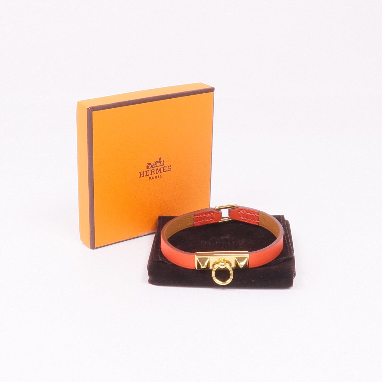HERMES Swift皮革Rivale Mini Bracelet金扣手帶Rose Jaipur