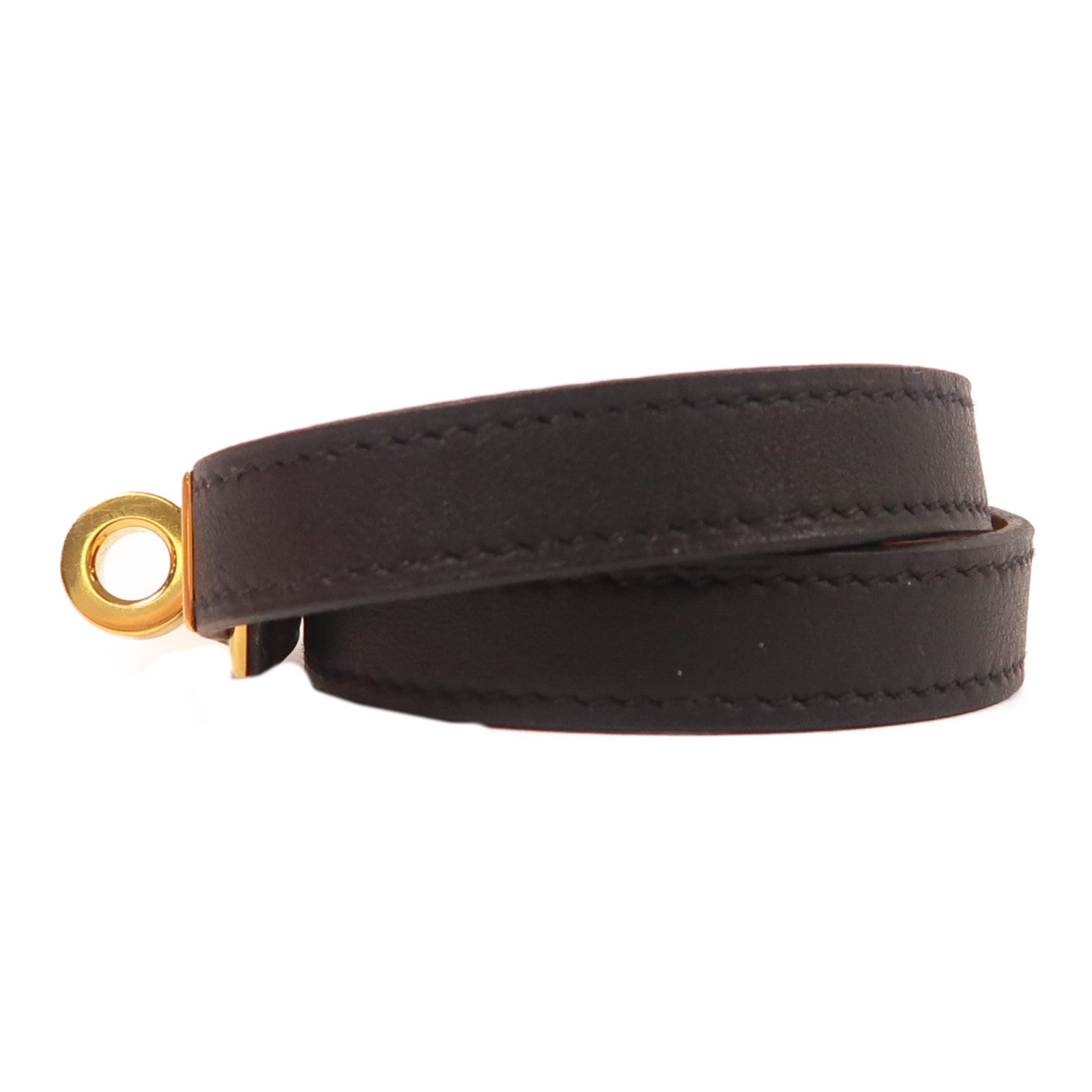 HERMES 牛皮皮革Kelly Double Tour Bracelet金扣手鐲黑色