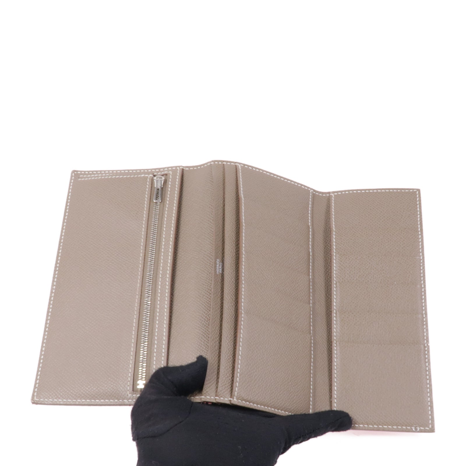 HERMES PHW Bearn Tri-fold Long Wallet Epsom Leather Q5 Rouge Casaque