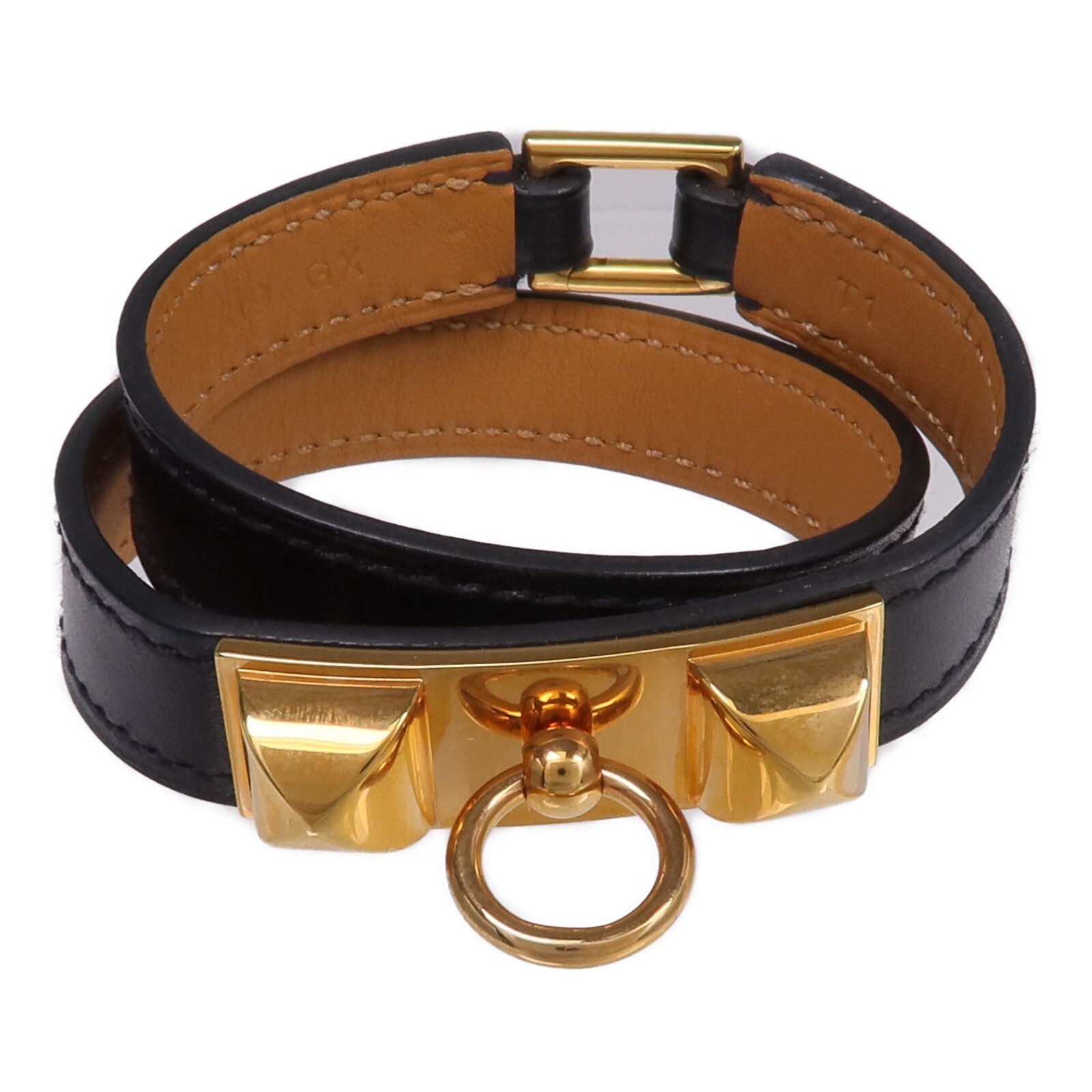 HERMES Box Calf皮革Rivale Double Tour金扣手鏈Noir