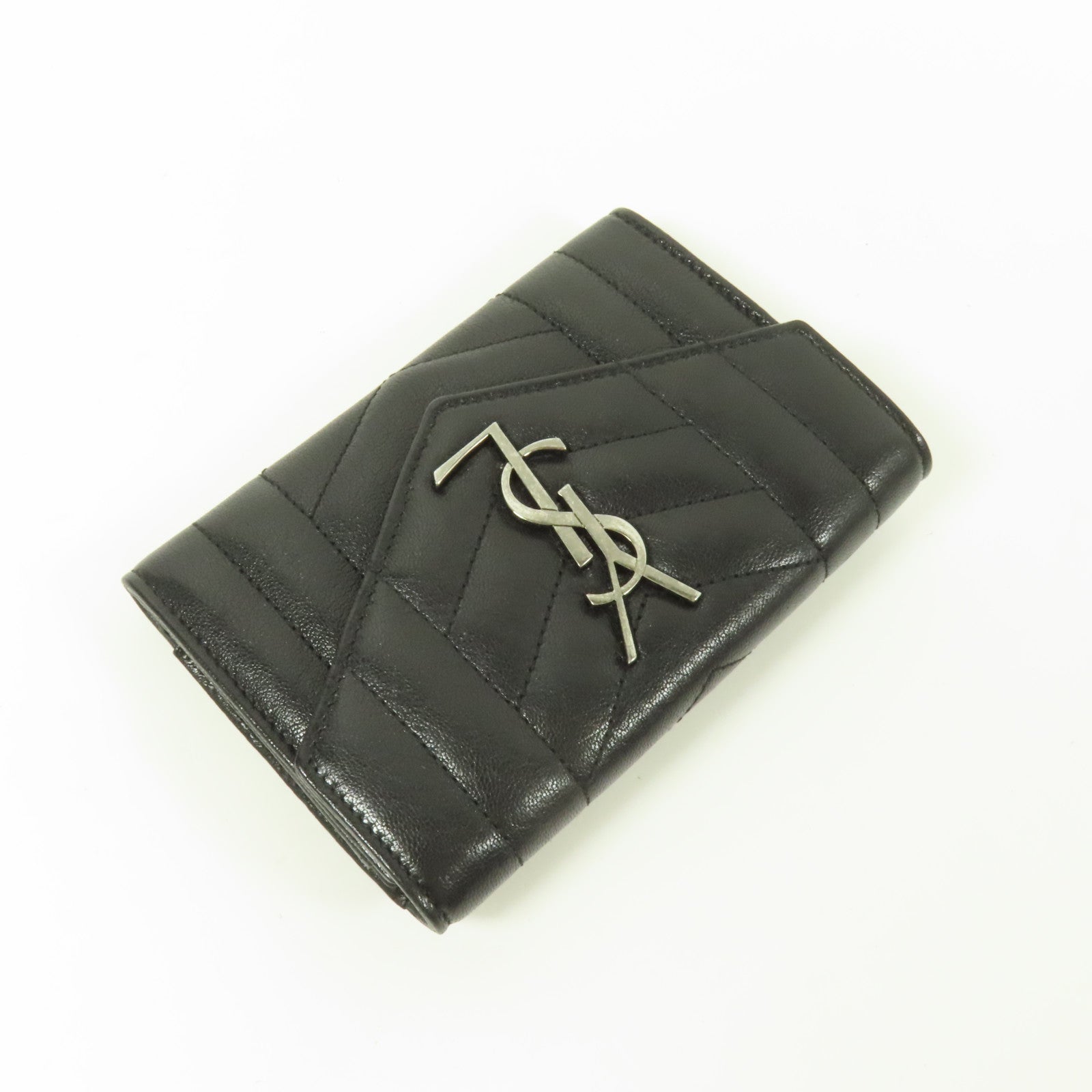 YVES SAINT LAURENT 牛皮皮革Bifold Wallet銀扣錢包
