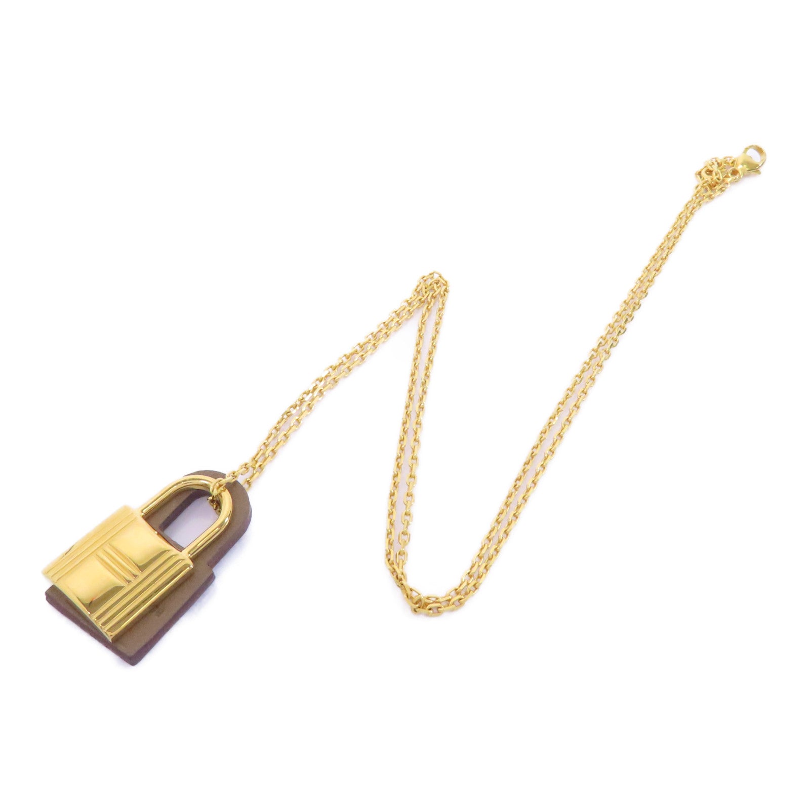 HERMES 金屬/Swift皮革O'Kelly Necklace項鍊啡色/金色