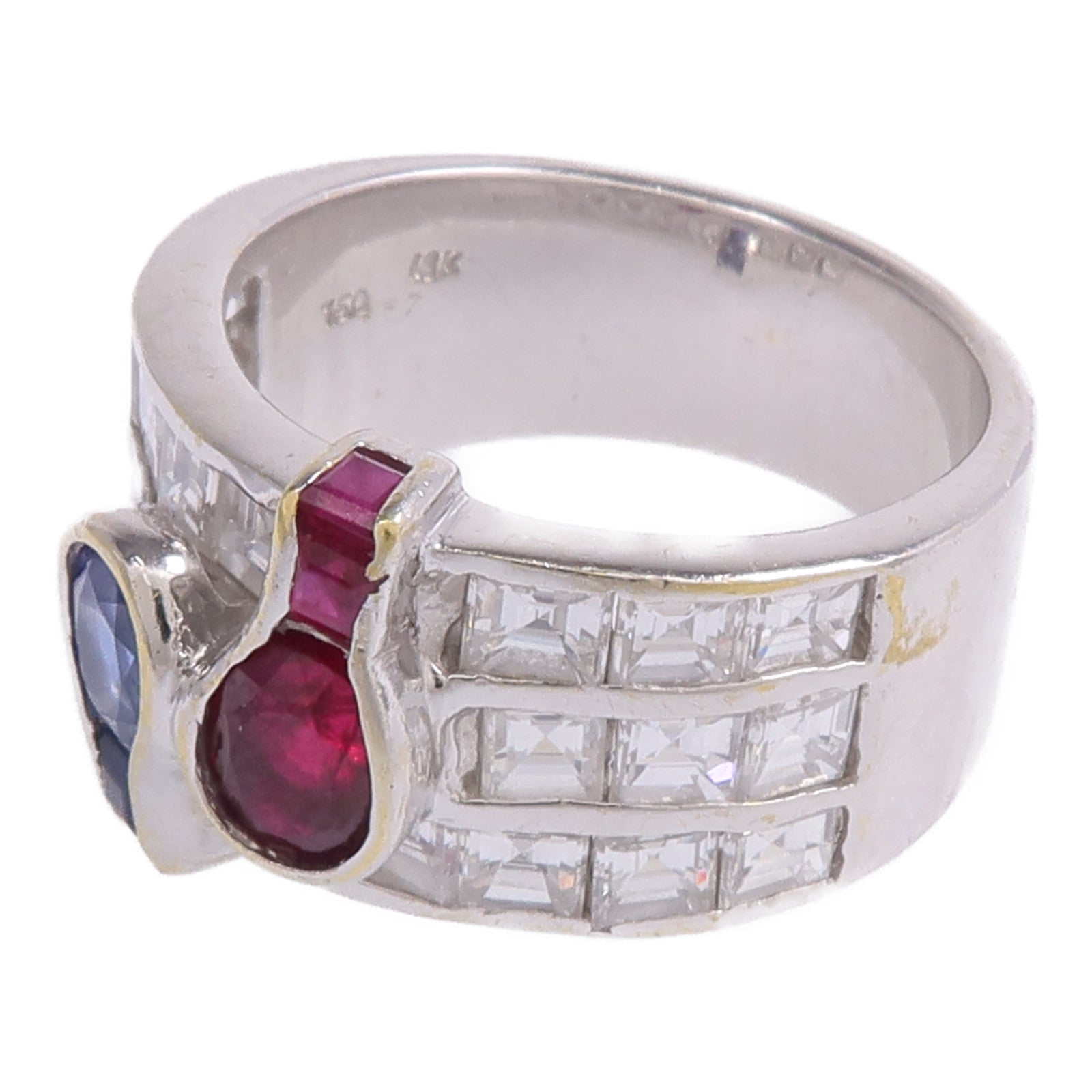 JEWELRY 【激減優惠】18K白金Sapphire Ruby Diamond Ring藍寶石/紅寶石/鑽石戒指US#7