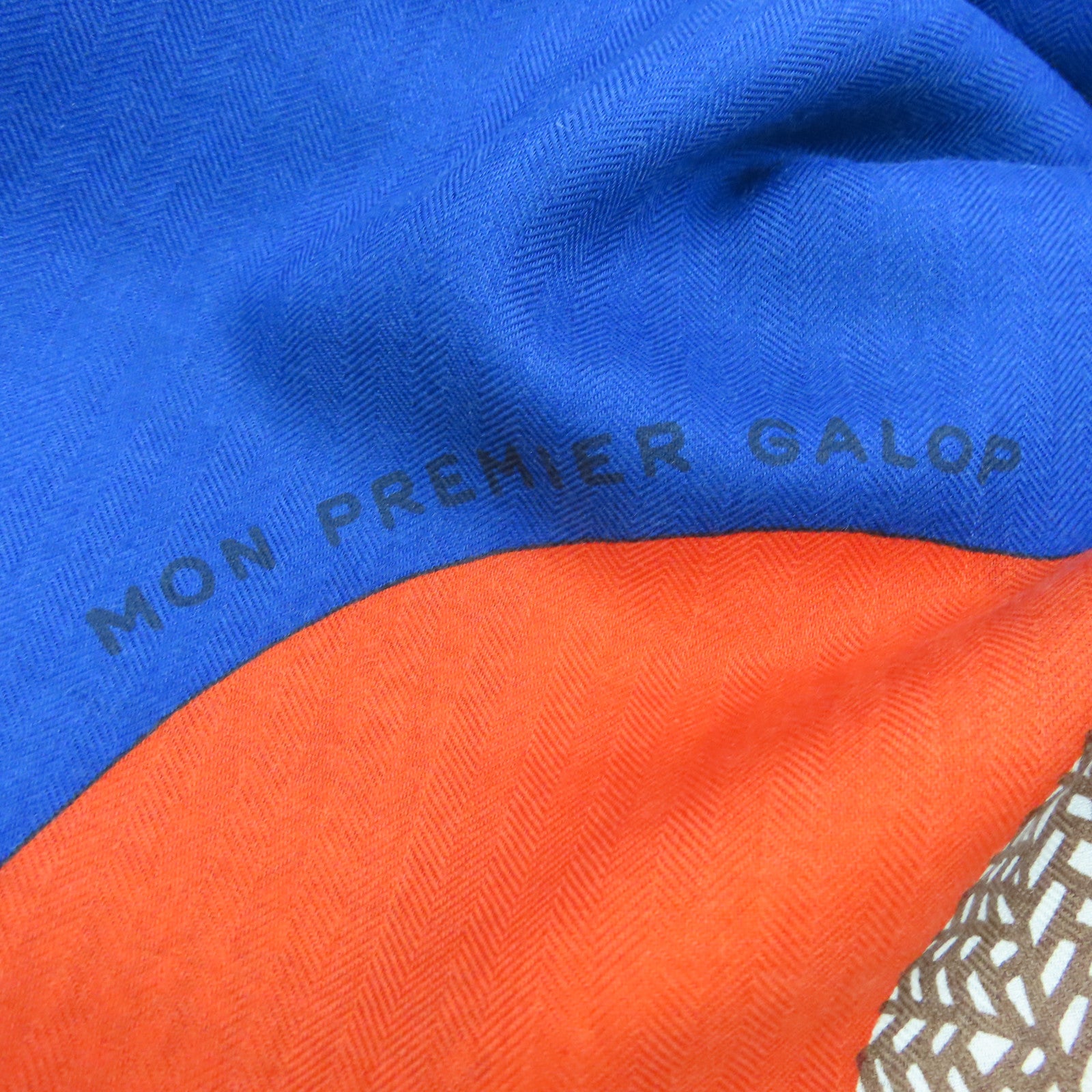 HERMES 【激減優惠】絲質羊絨Mon Premier Galop Shawl 140絲巾彩色/藍色