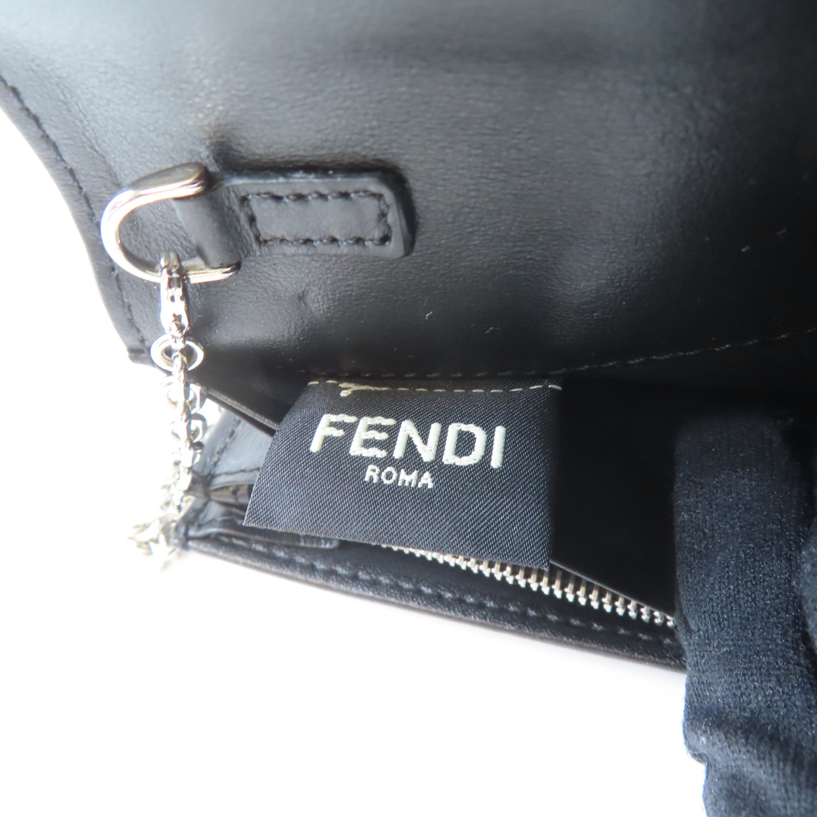 FENDI 牛皮皮革Karl Lagerfeld Wallet With Chain銀扣鏈帶肩背袋黑色