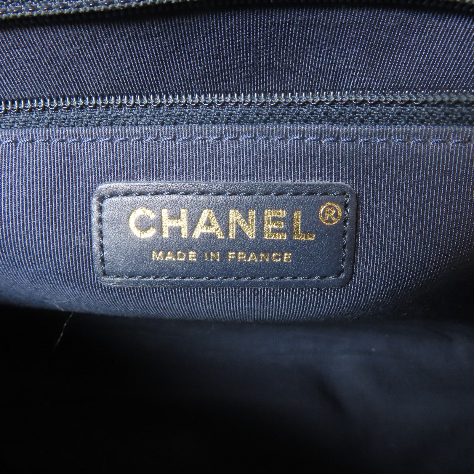 CHANEL 菱格Caviar皮革Chain Shoulder Bag金扣鏈帶肩背袋深藍色