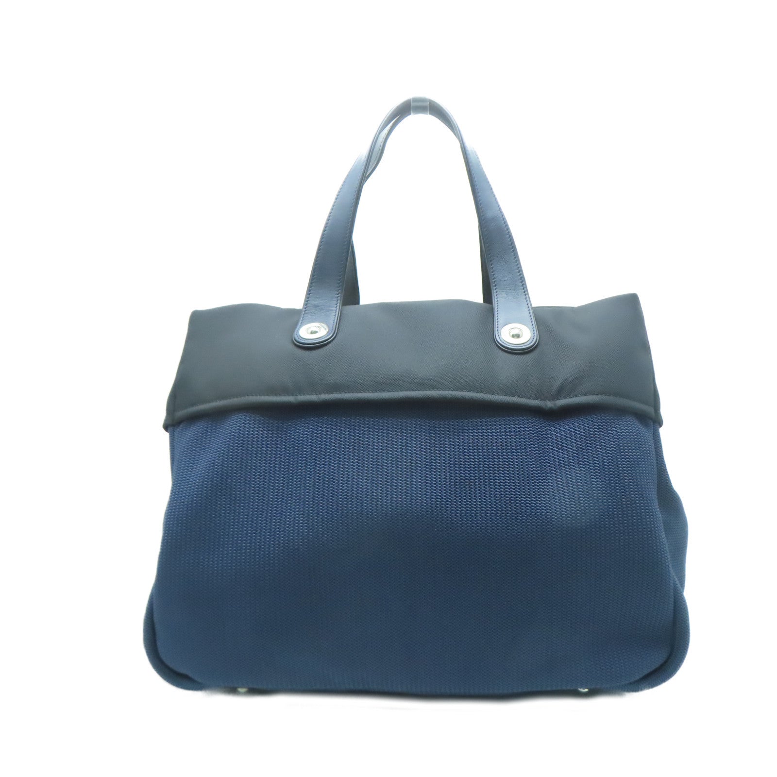 CHANEL 【激減優惠】尼龍/帆布Tote Bag銀扣手挽袋深藍色/黑色