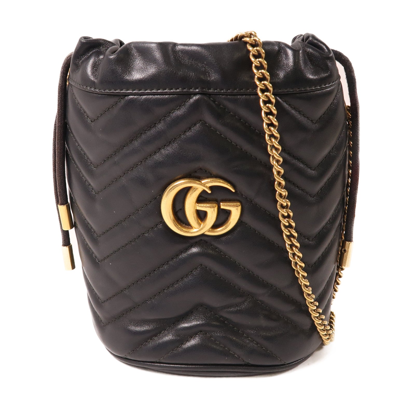 GUCCI 牛皮皮革GG Marmont金扣鏈帶肩背袋黑色