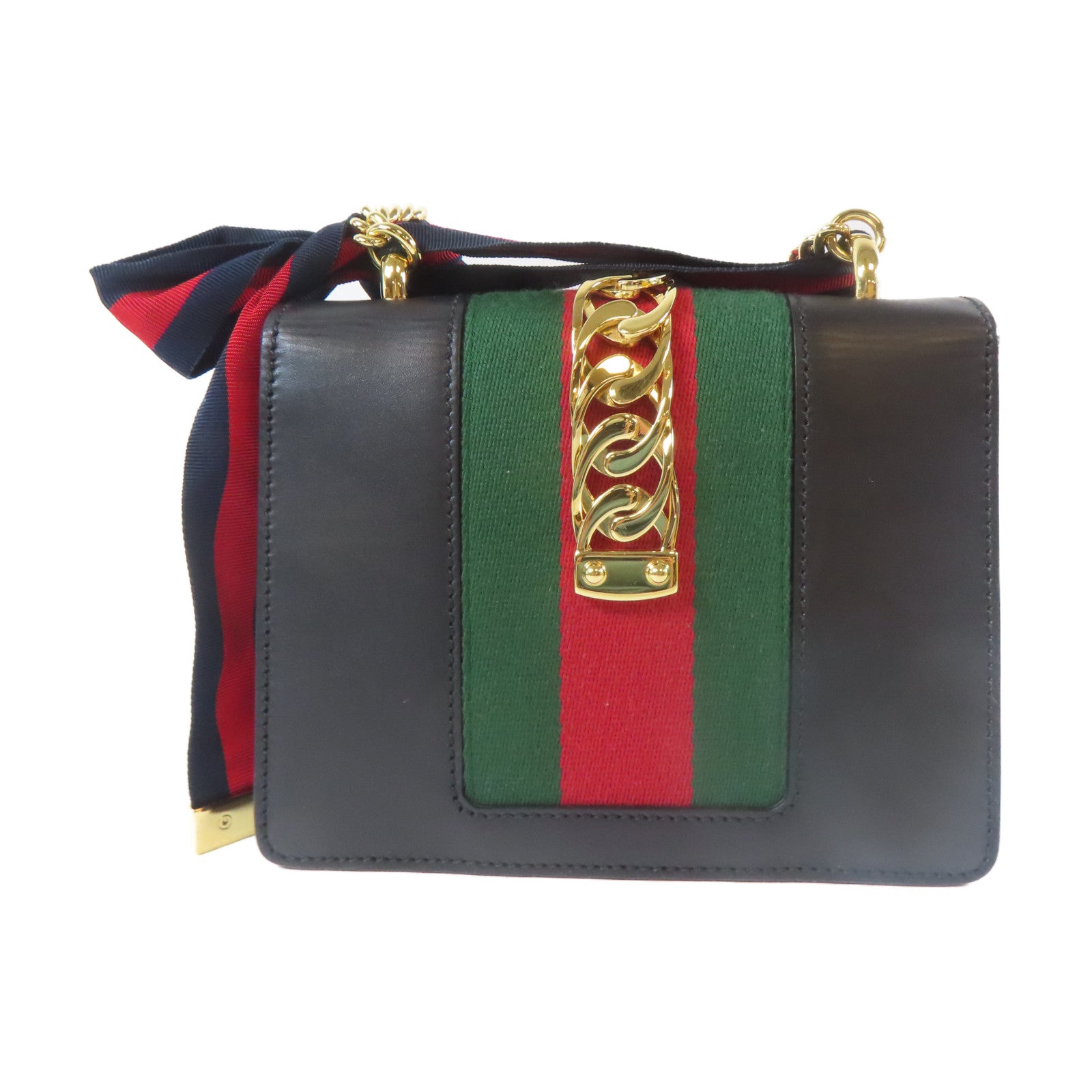 GUCCI 【激減優惠】牛皮皮革Sylvie Mini Chain Bag金扣鏈帶肩背袋黑色
