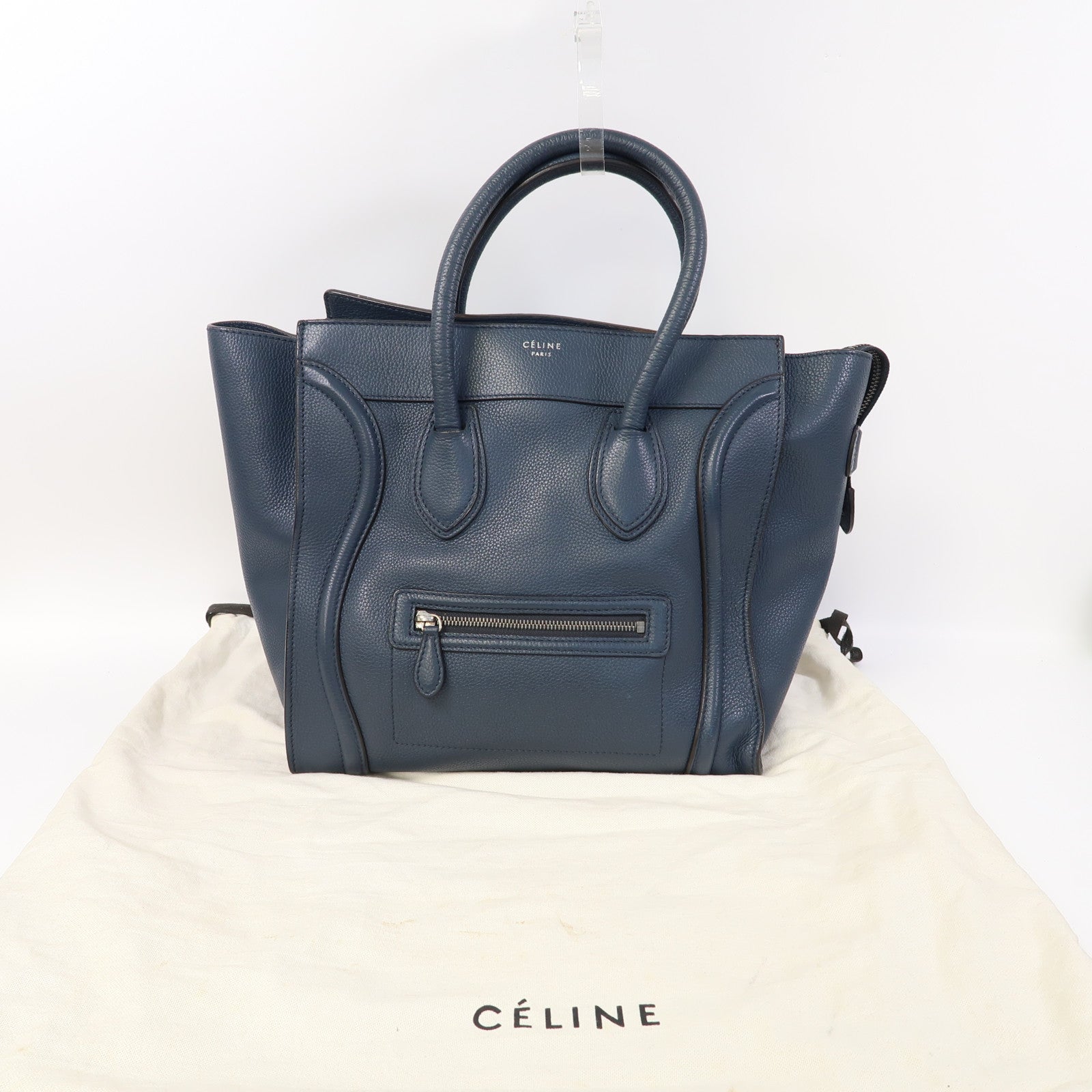 CELINE 【激減優惠】牛皮皮革Luggage銀扣手挽袋藍色