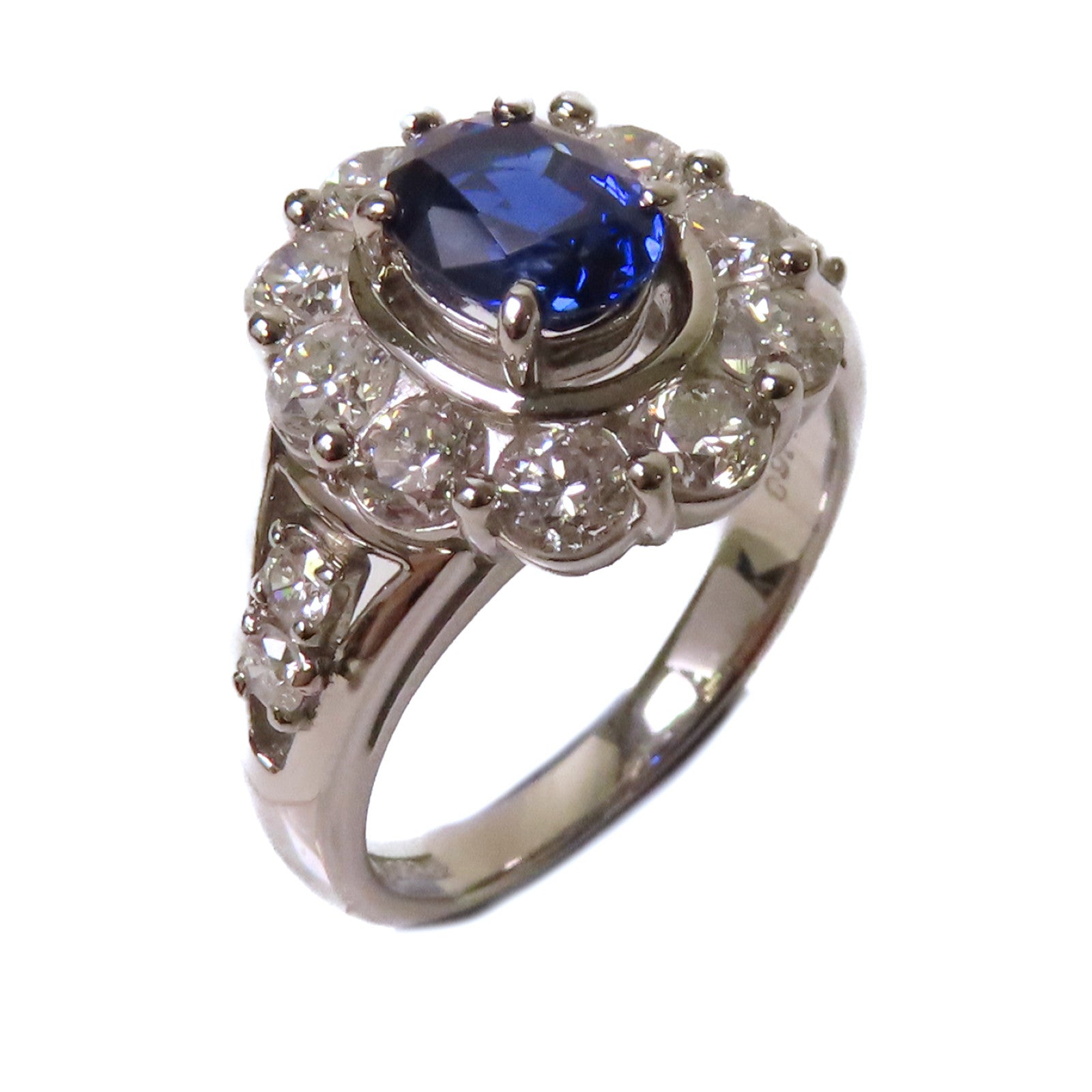 JEWELRY 【激減優惠】PT900鉑金/1.168ct藍寶石/1.42ct鑽石Sapphire Ring戒指US#5.5