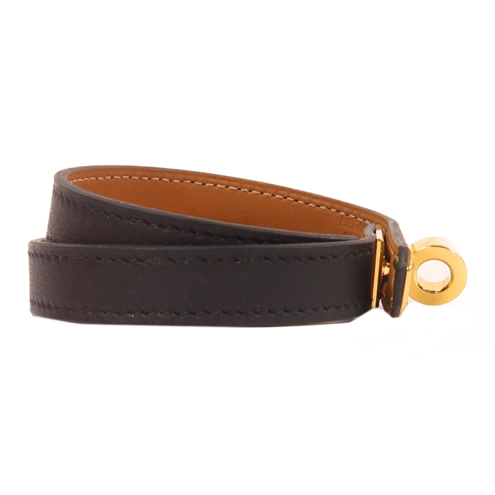 HERMES 牛皮皮革Kelly Double Tour Bracelet金扣手鐲黑色
