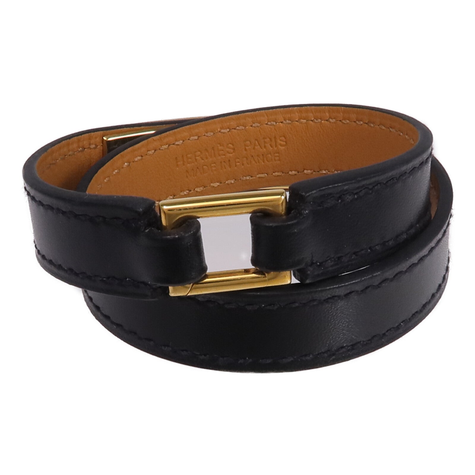 HERMES Box Calf皮革Rivale Double Tour金扣手鏈Noir