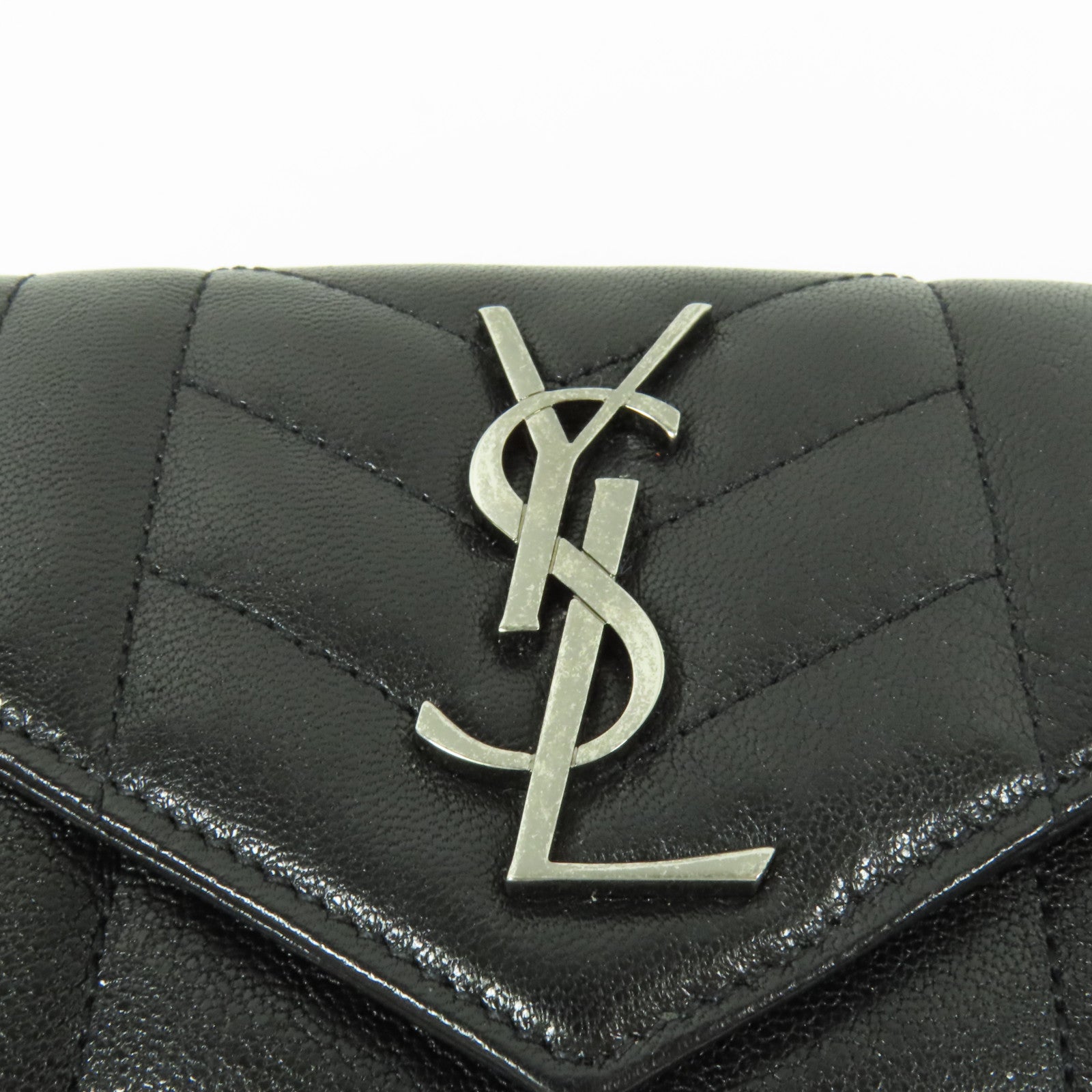 YVES SAINT LAURENT 牛皮皮革Bifold Wallet銀扣錢包