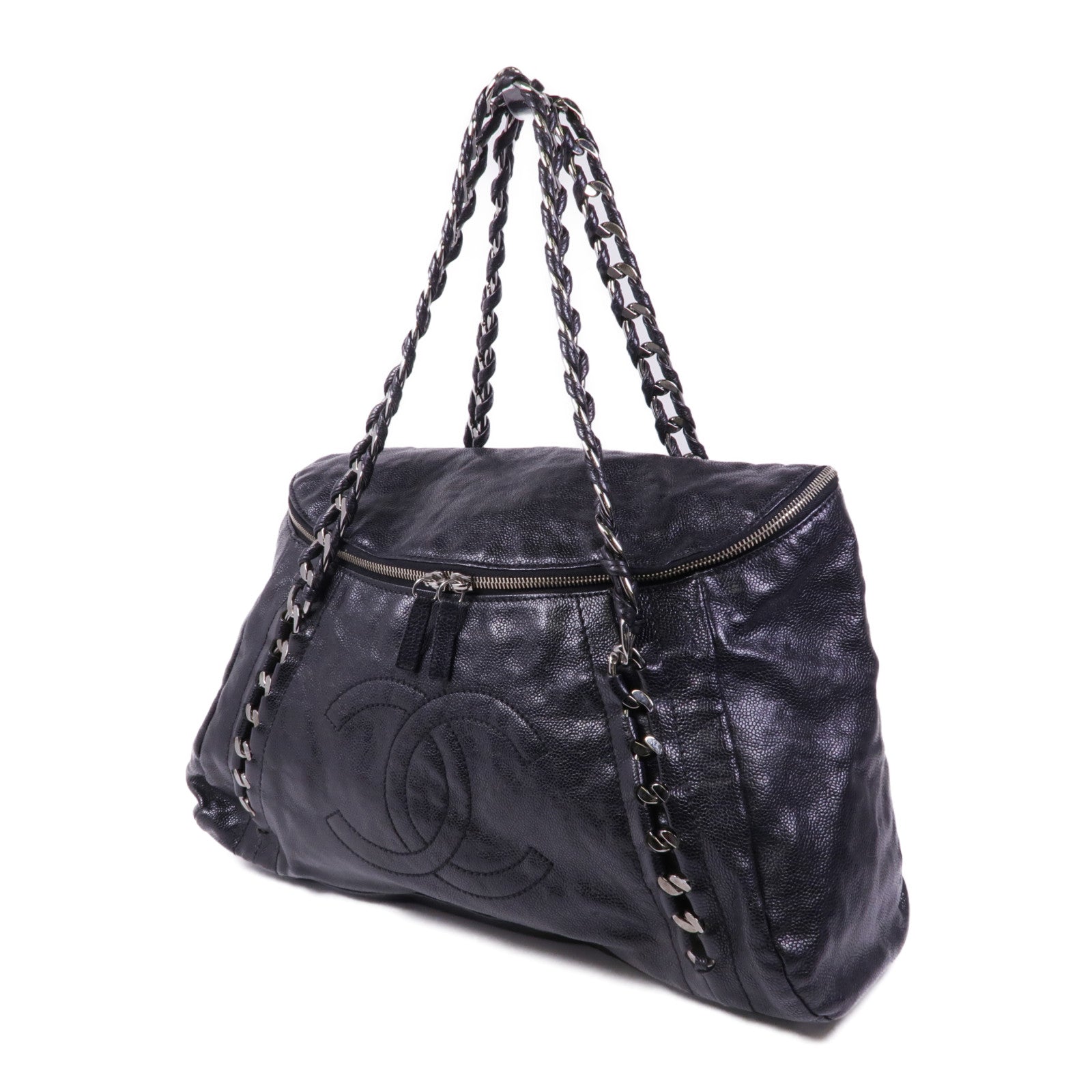 CHANEL 牛皮皮革Shoulder Bag銀扣肩背袋