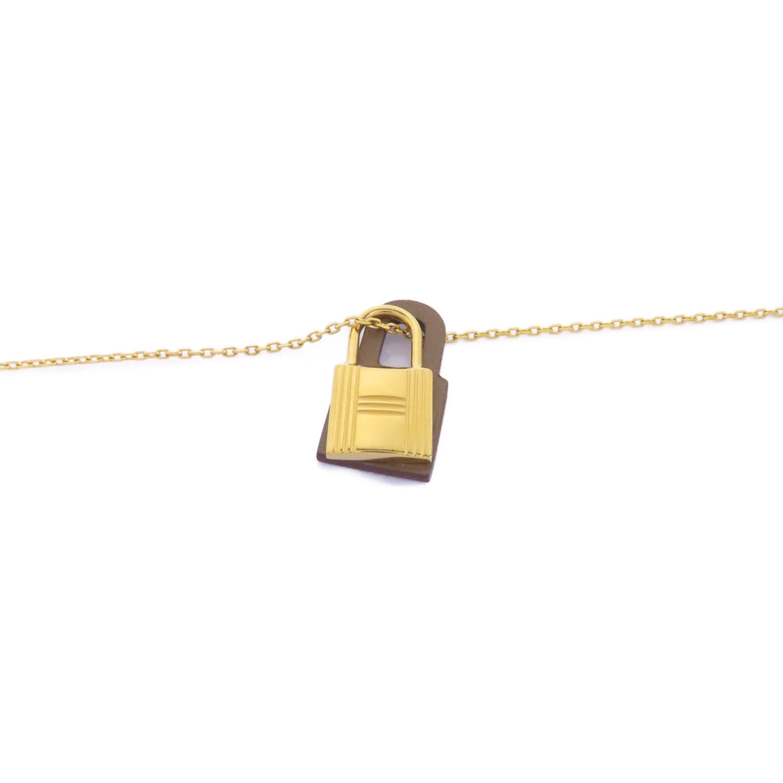 HERMES 金屬/Swift皮革O'Kelly Necklace項鍊啡色/金色