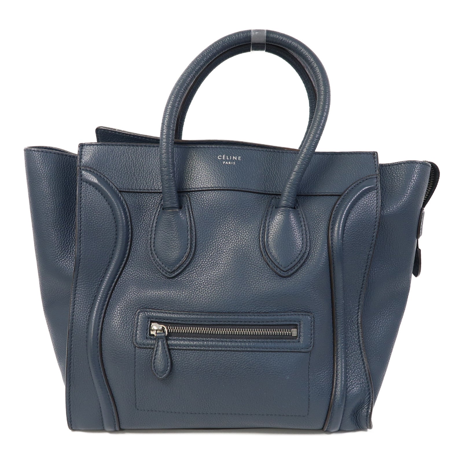 CELINE 【激減優惠】牛皮皮革Luggage銀扣手挽袋藍色