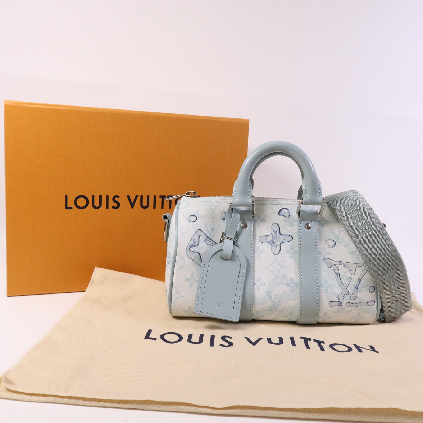 LOUIS VUITTON Monogram Aquagarden Keepall Bandouliere 25銀扣手挽肩背兩用袋