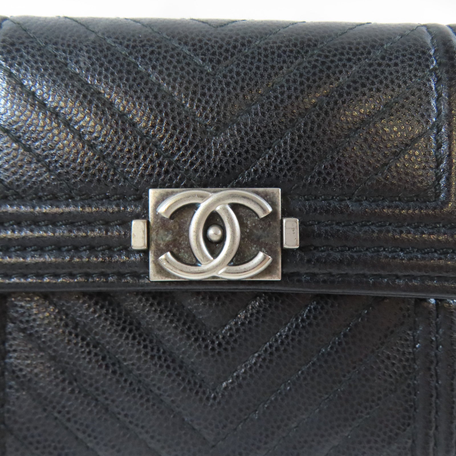 CHANEL 斜紋Caviar皮革Boy Wallet錢包黑色