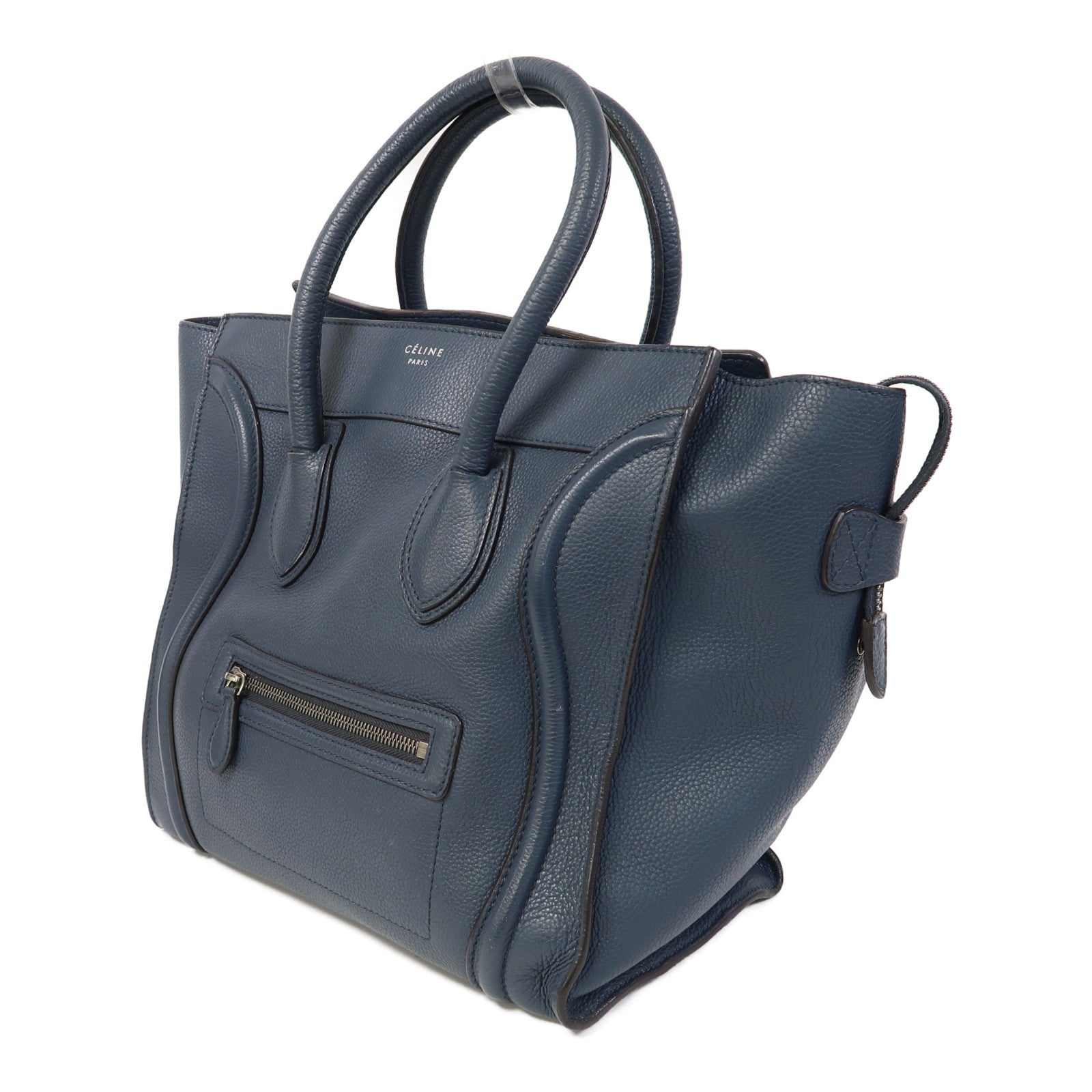 CELINE 【激減優惠】牛皮皮革Luggage銀扣手挽袋藍色