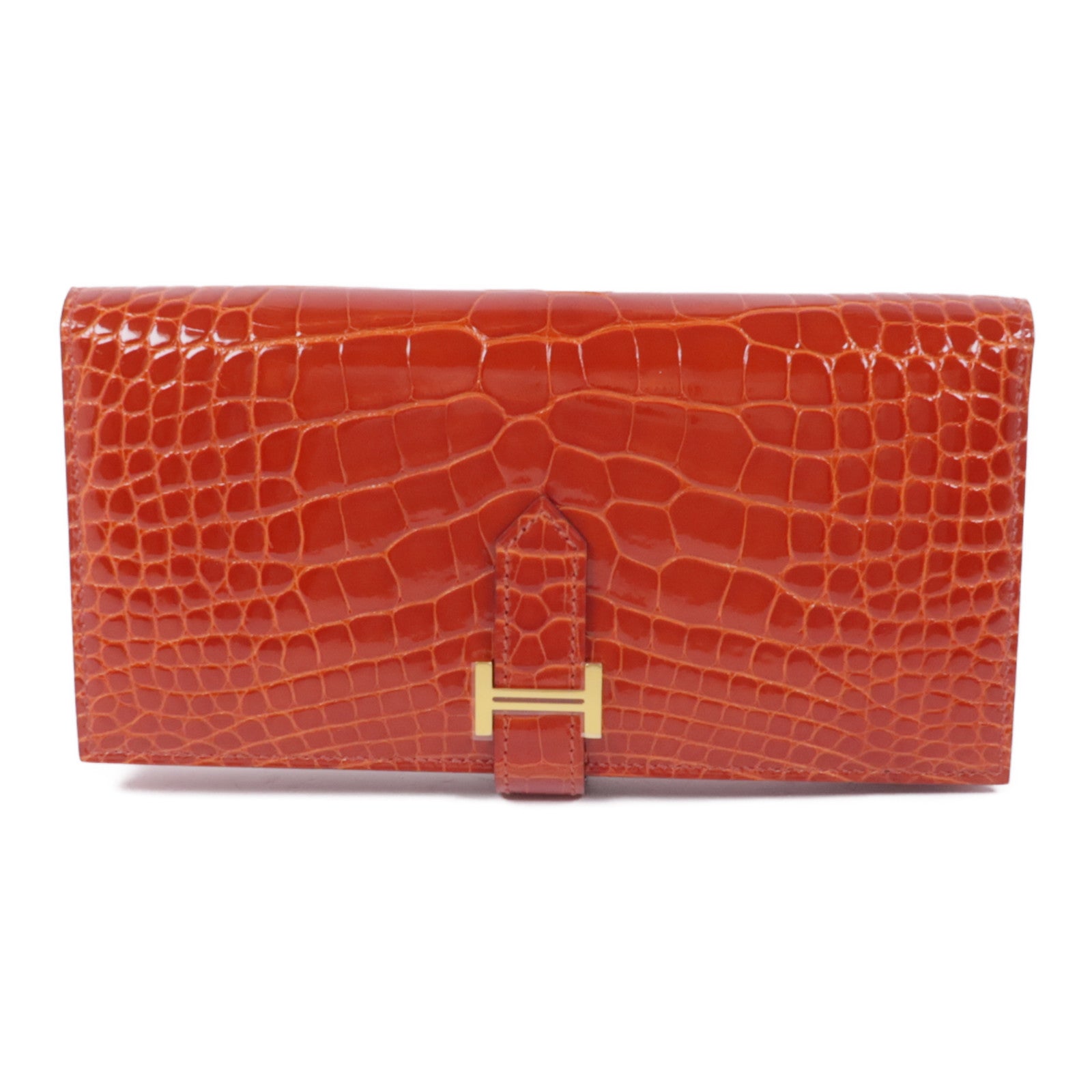 HERMES 鱷魚皮革Bearn Long wallet金扣長錢包