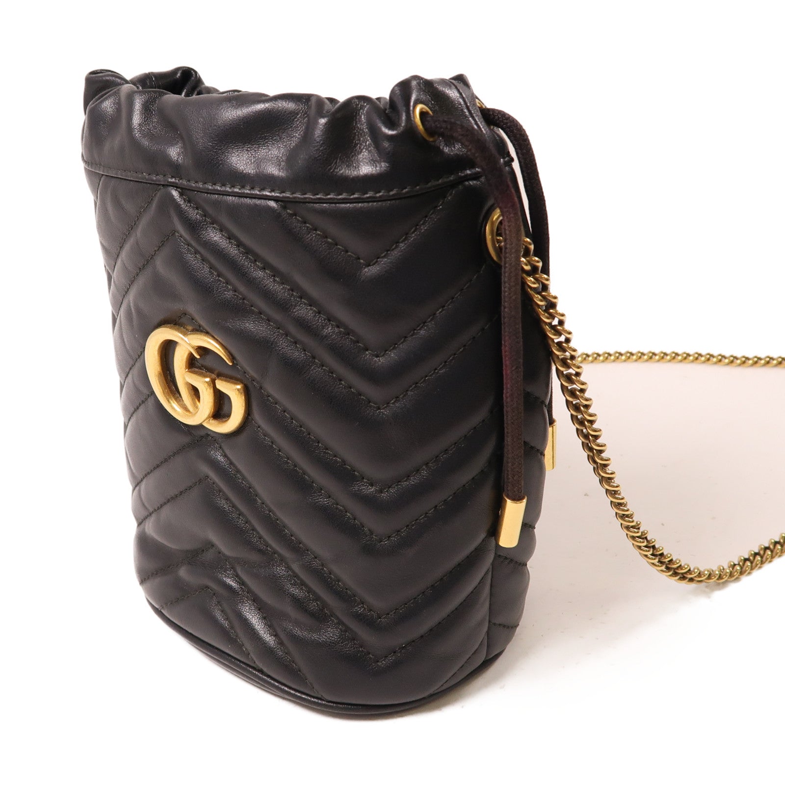 GUCCI 牛皮皮革GG Marmont金扣鏈帶肩背袋黑色