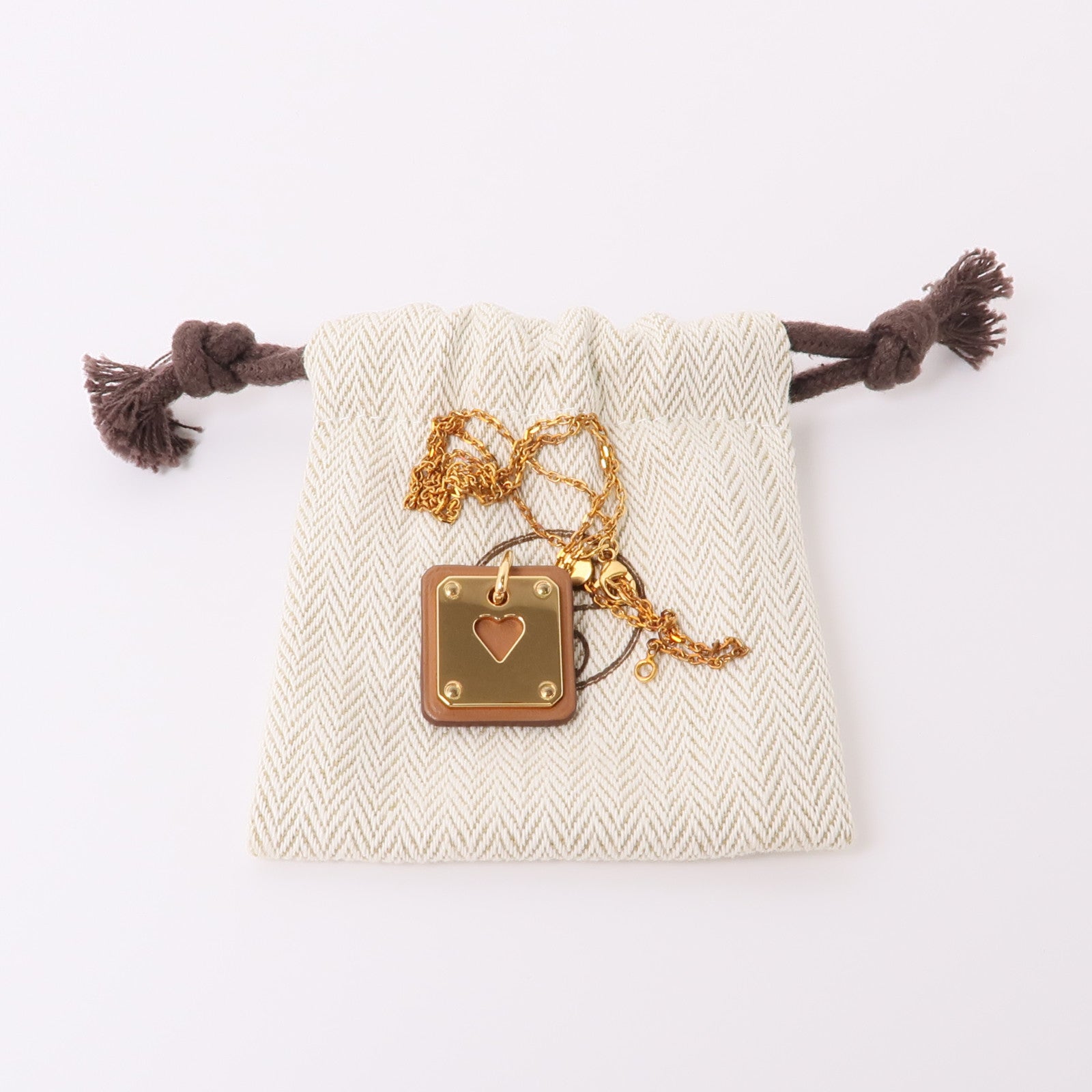 HERMES 鍍玫瑰金/Swift皮革As De Coeur Pendant項鍊