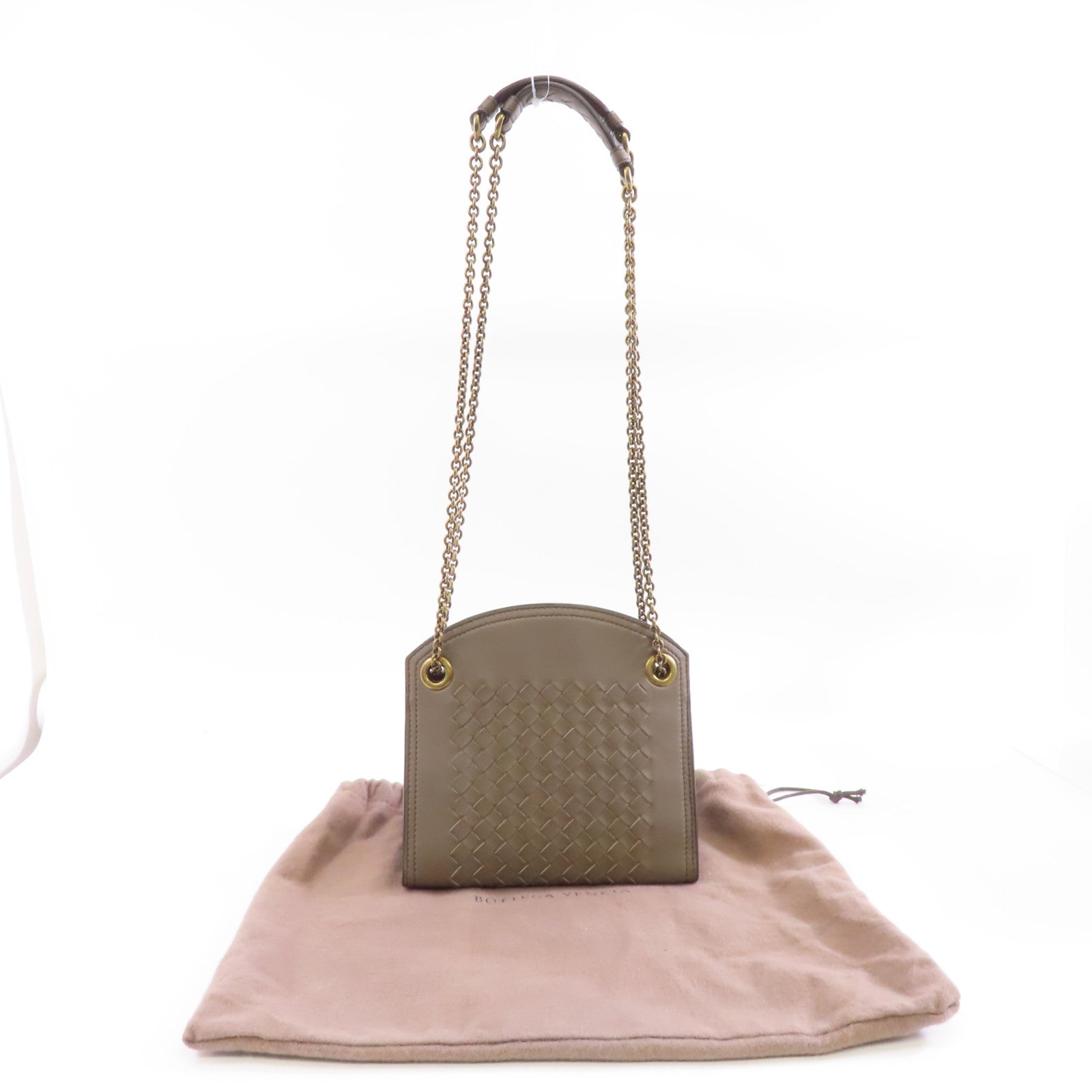 BOTTEGA VENETA 【激減優惠】羊皮皮革Chain Shoulder Bag金扣鏈帶肩背袋米灰色