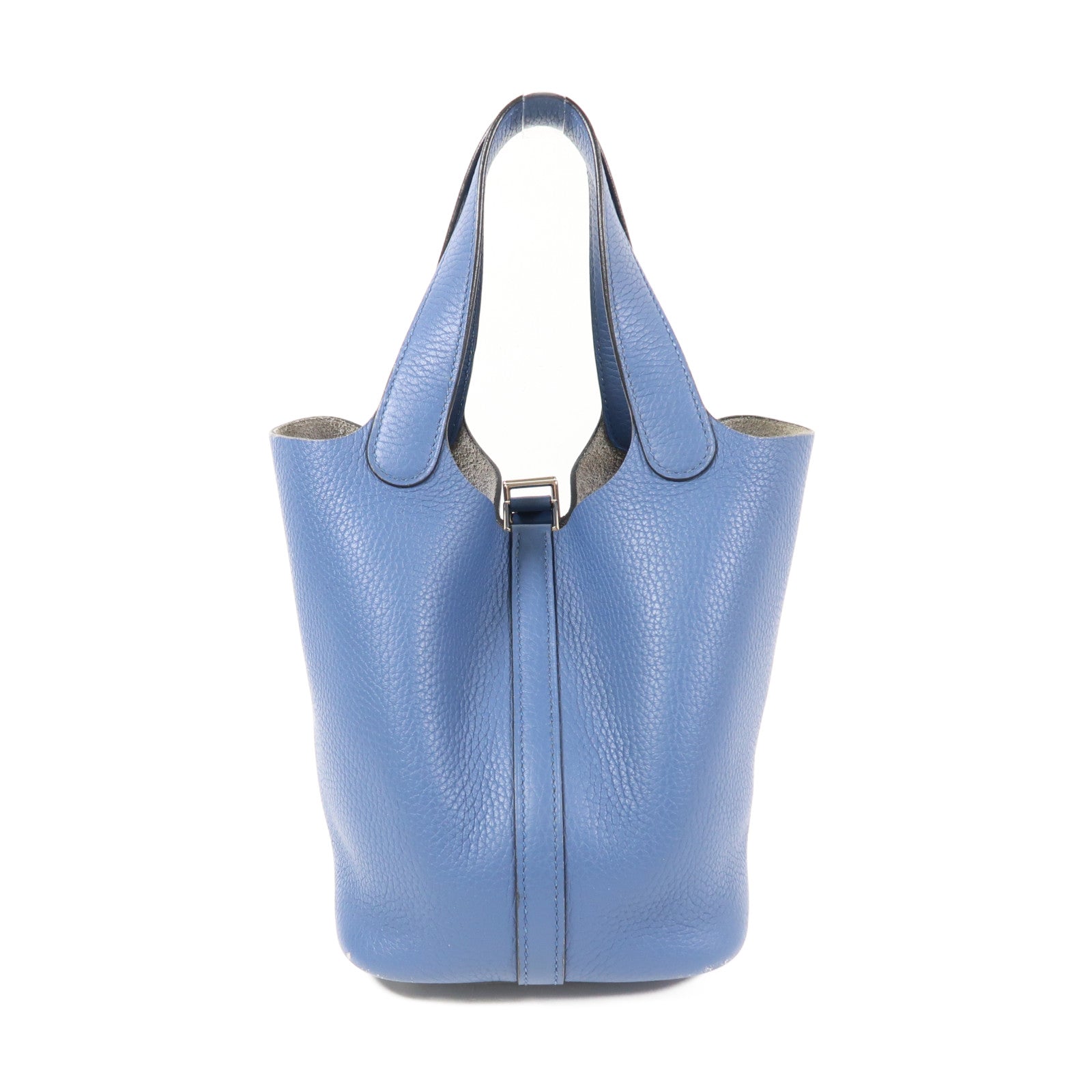 HERMES Clemence皮革Picotin PM銀扣手挽袋Bleu Agate