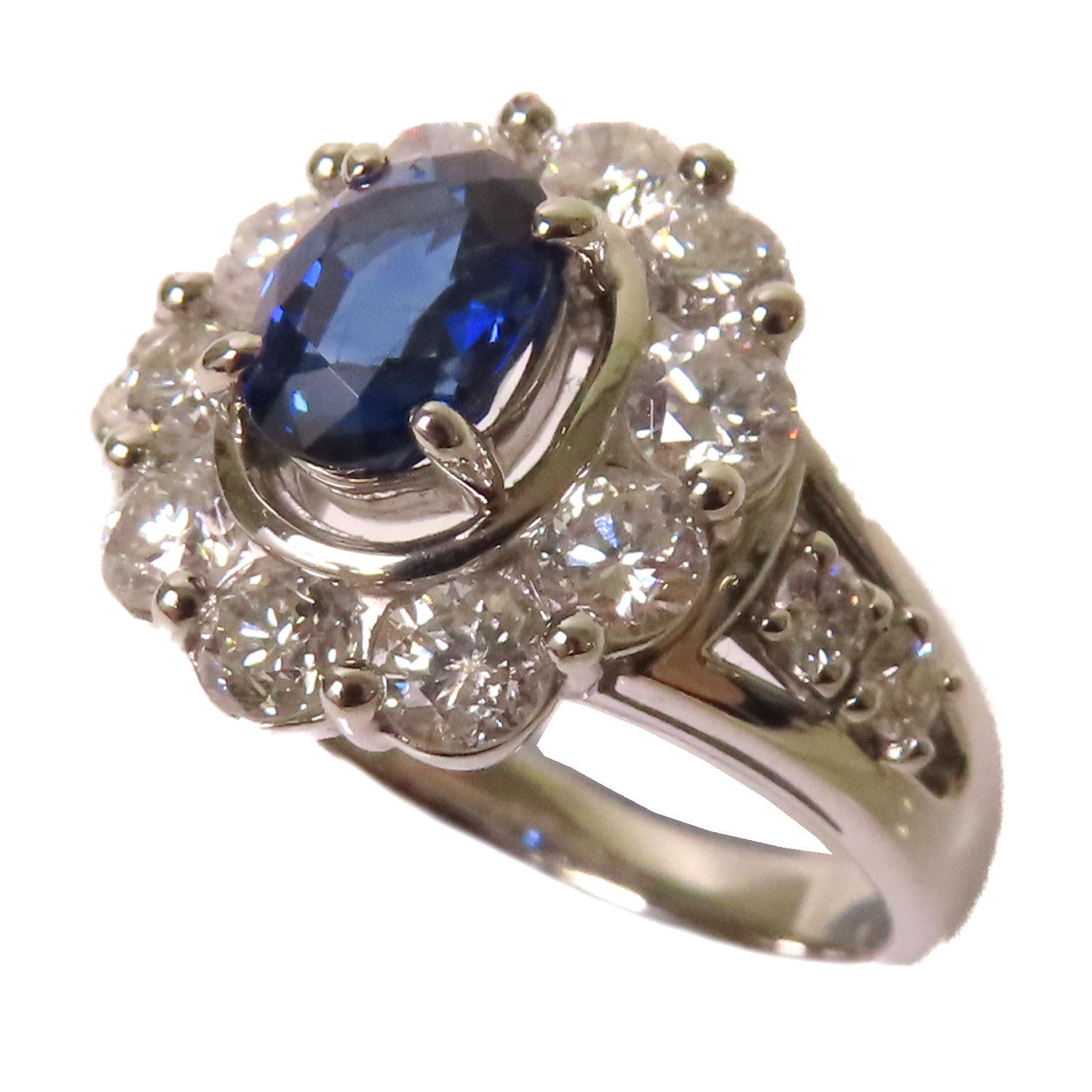 JEWELRY 【激減優惠】PT900鉑金/1.168ct藍寶石/1.42ct鑽石Sapphire Ring戒指US#5.5