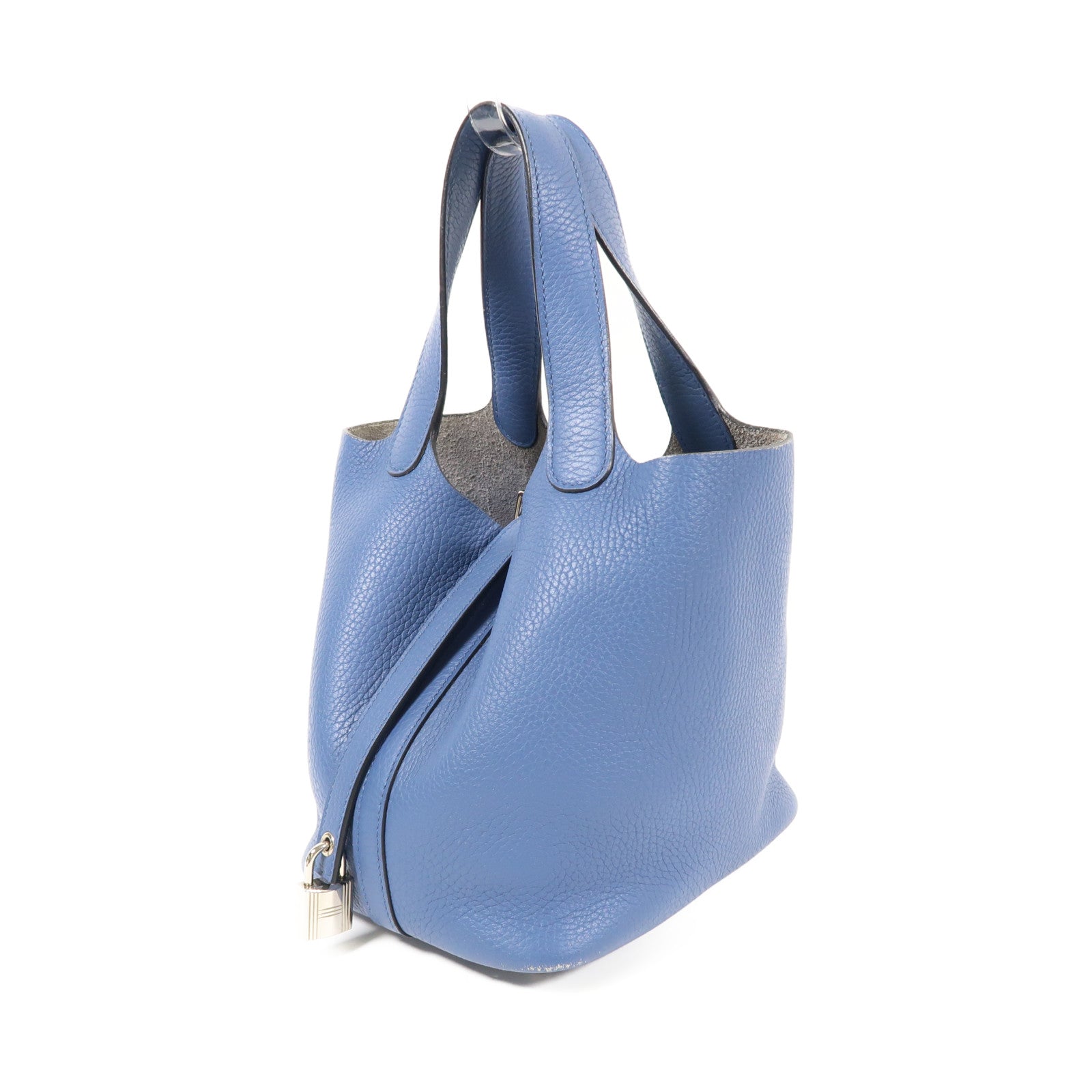 HERMES Clemence皮革Picotin PM銀扣手挽袋Bleu Agate