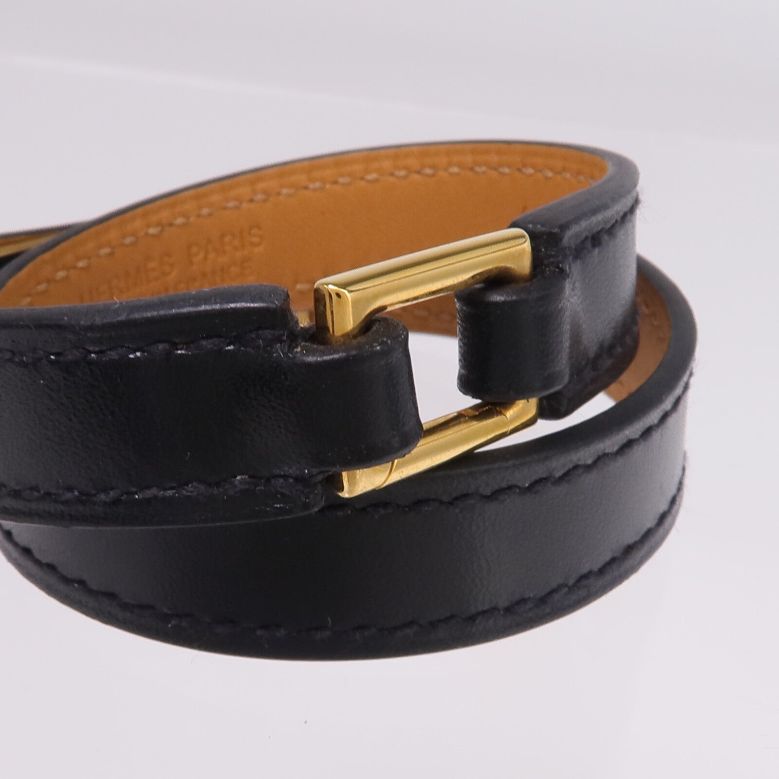 HERMES Box Calf皮革Rivale Double Tour金扣手鏈Noir